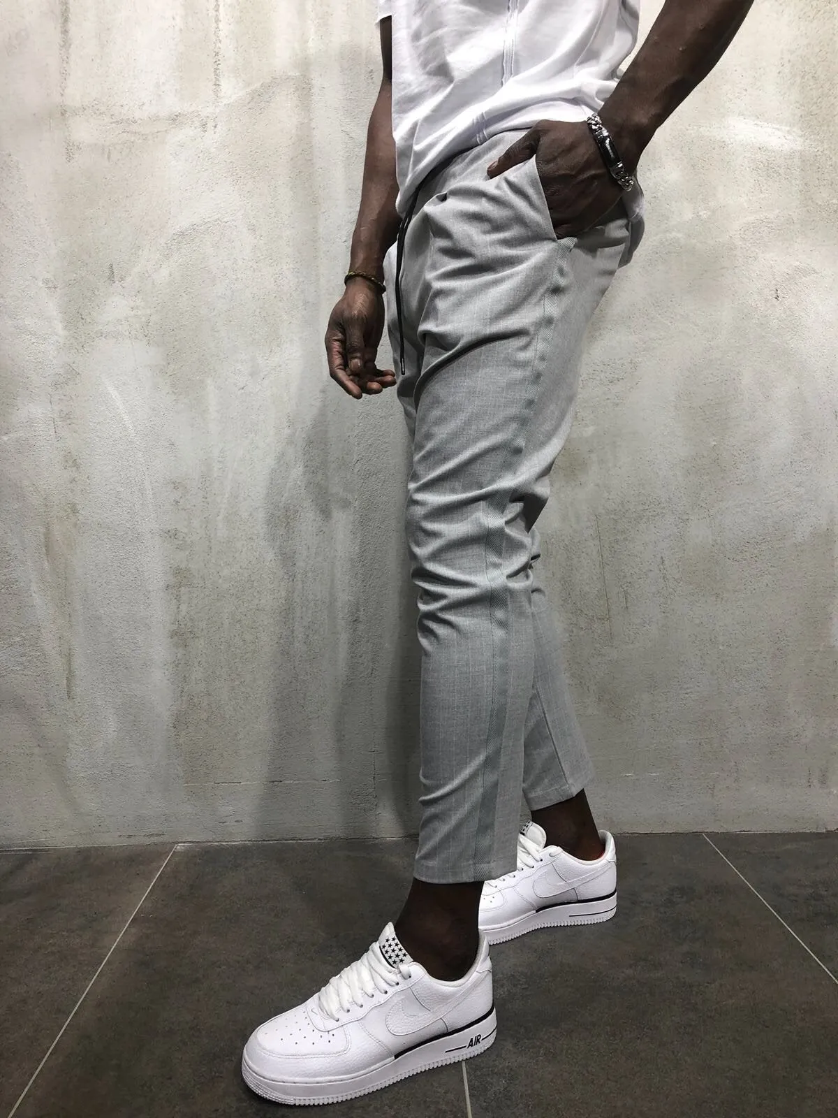 Light Gray Banding Casual Jogger Pant A56 Streetwear Jogger Pants