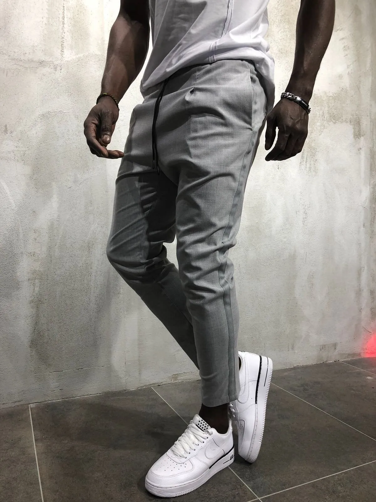 Light Gray Banding Casual Jogger Pant A56 Streetwear Jogger Pants