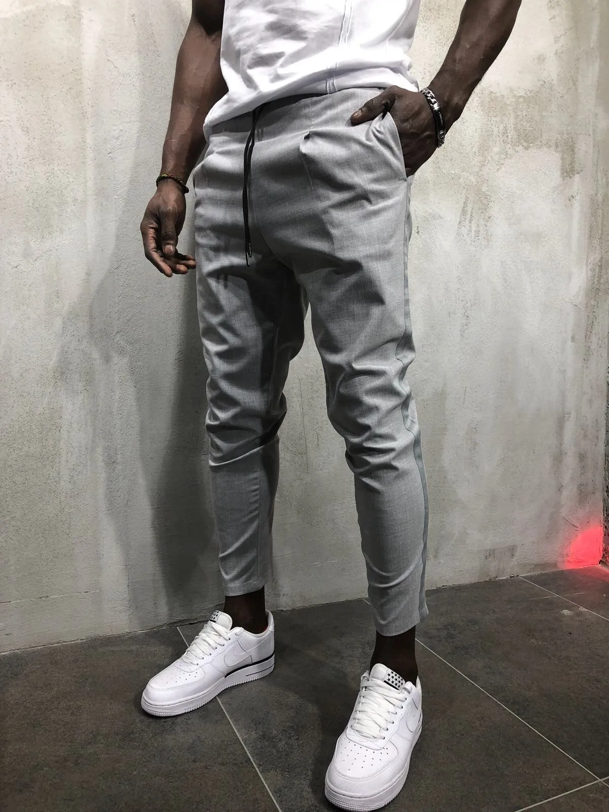 Light Gray Banding Casual Jogger Pant A56 Streetwear Jogger Pants