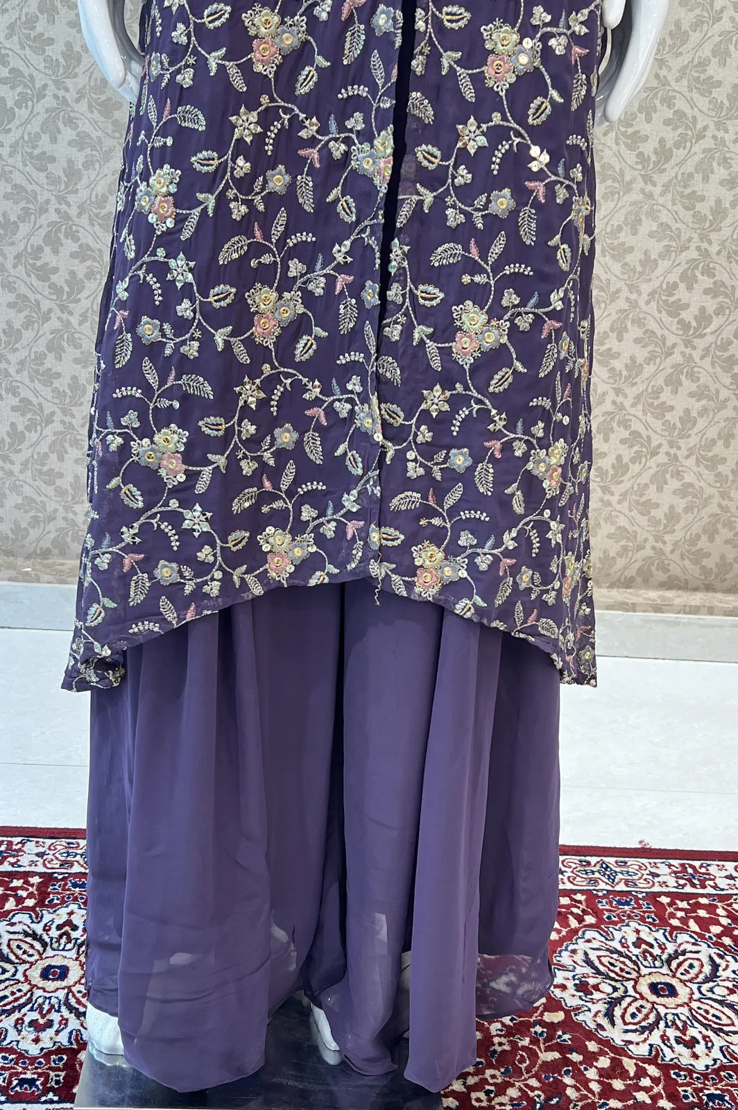 Lilac Zari, Sequins and Thread work Salwar Suit with Palazzo Pants