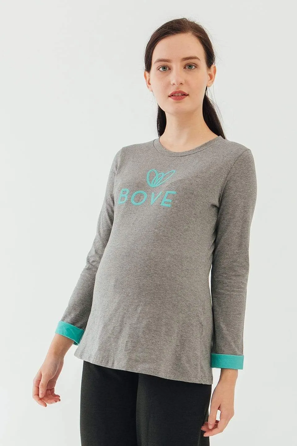 Long Sleeve Chiara Round Neck Mozzie Maternity Top Charcoal