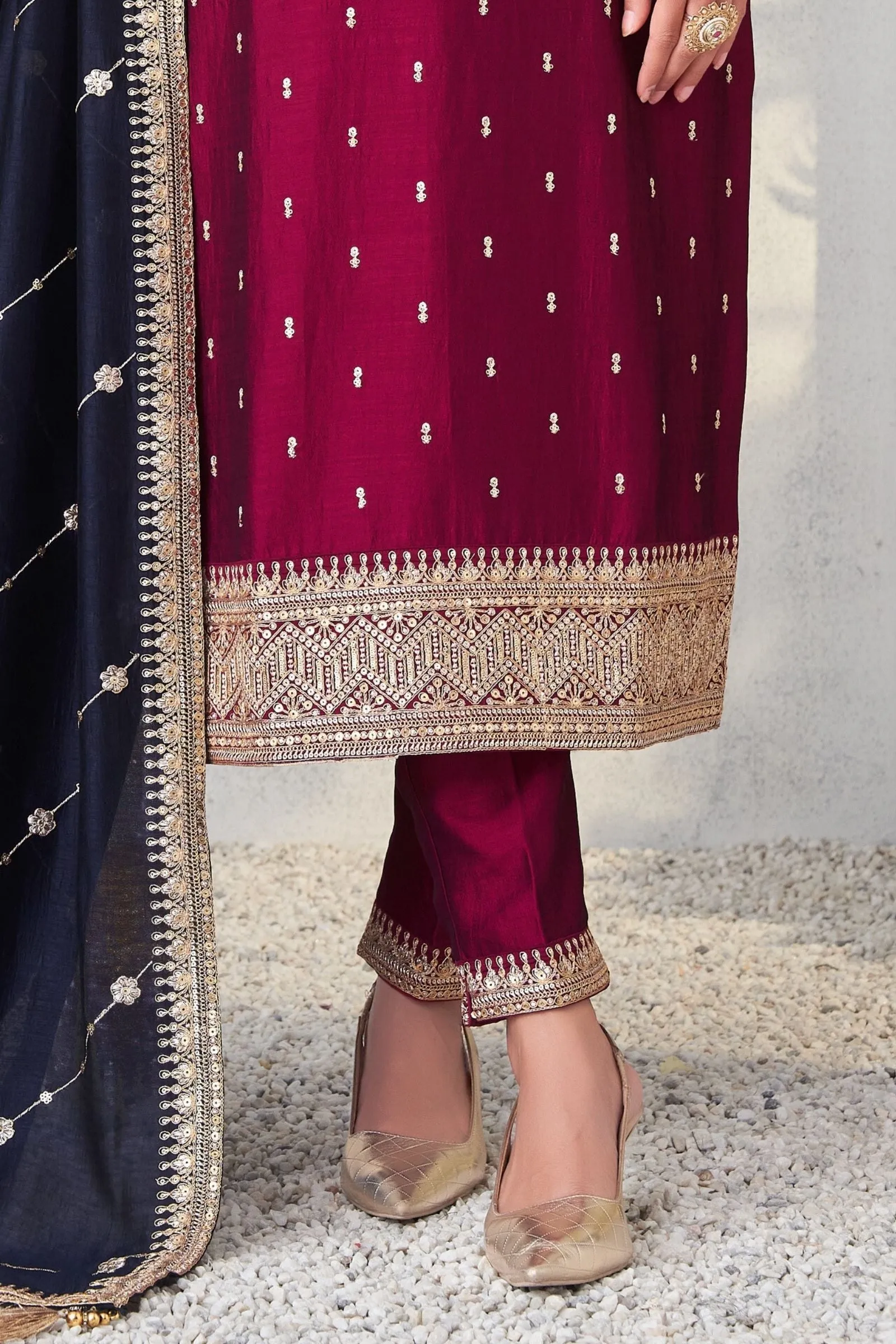 Maroon Zari and Sequins work Straight Cut Salwar Suit