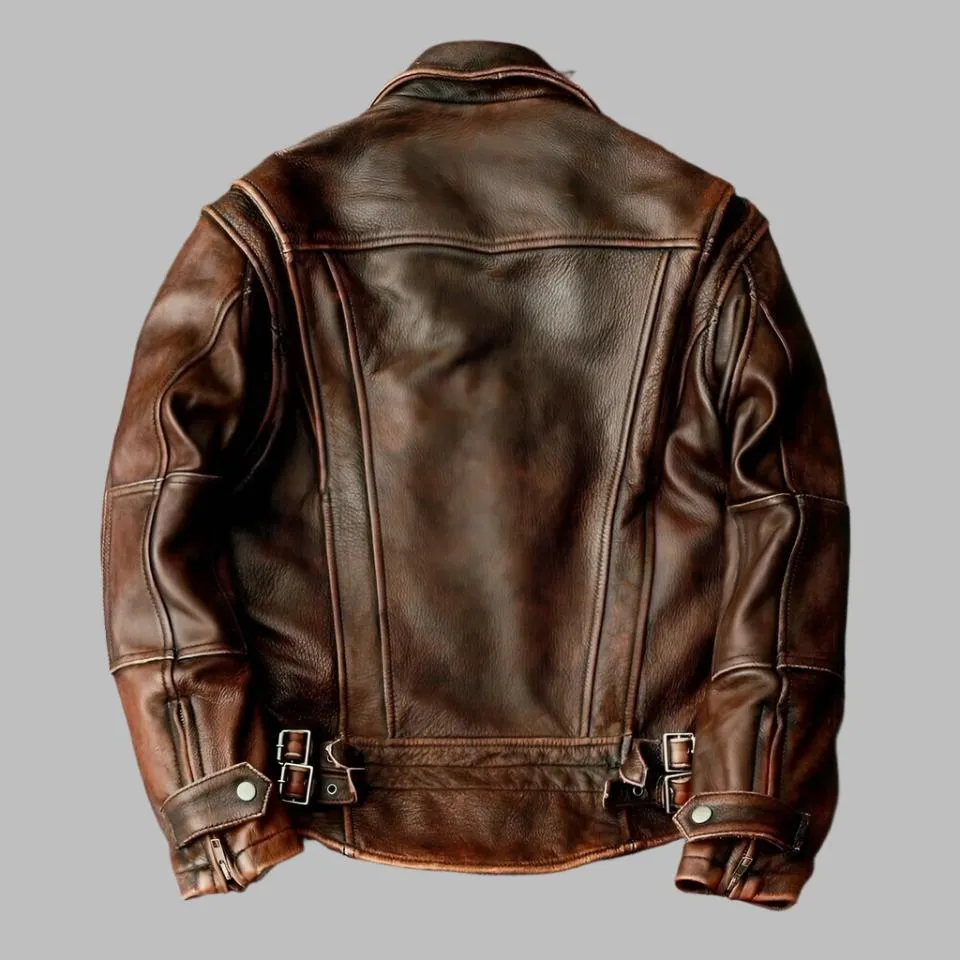 Men's Brown Cafe Racer Jacket - Vintage Biker Motorcycle Genuine Lambskin Leather Jacket