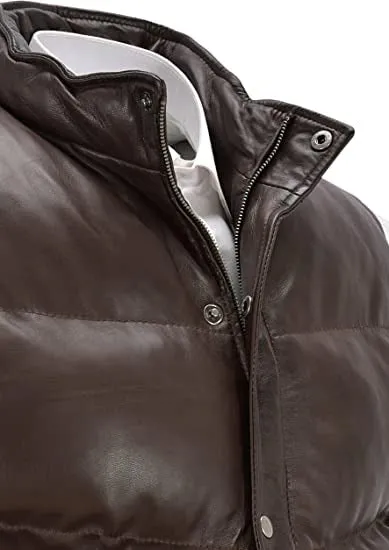 Men's Chocolate Brown Puffer Leather Vest