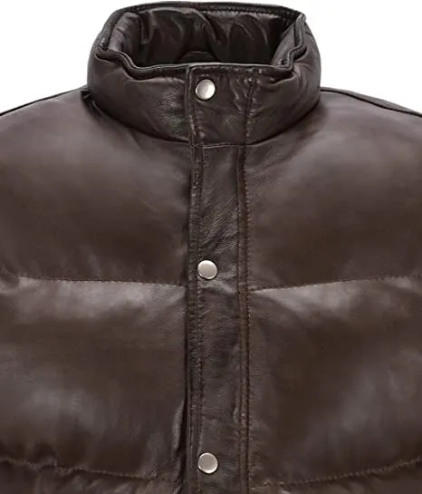 Men's Chocolate Brown Puffer Leather Vest