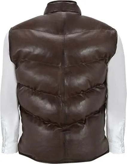 Men's Chocolate Brown Puffer Leather Vest