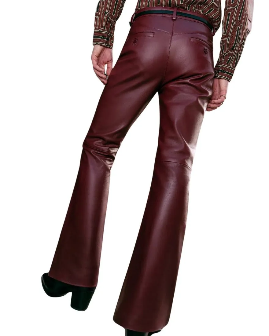 Mens Maroon Leather Pants