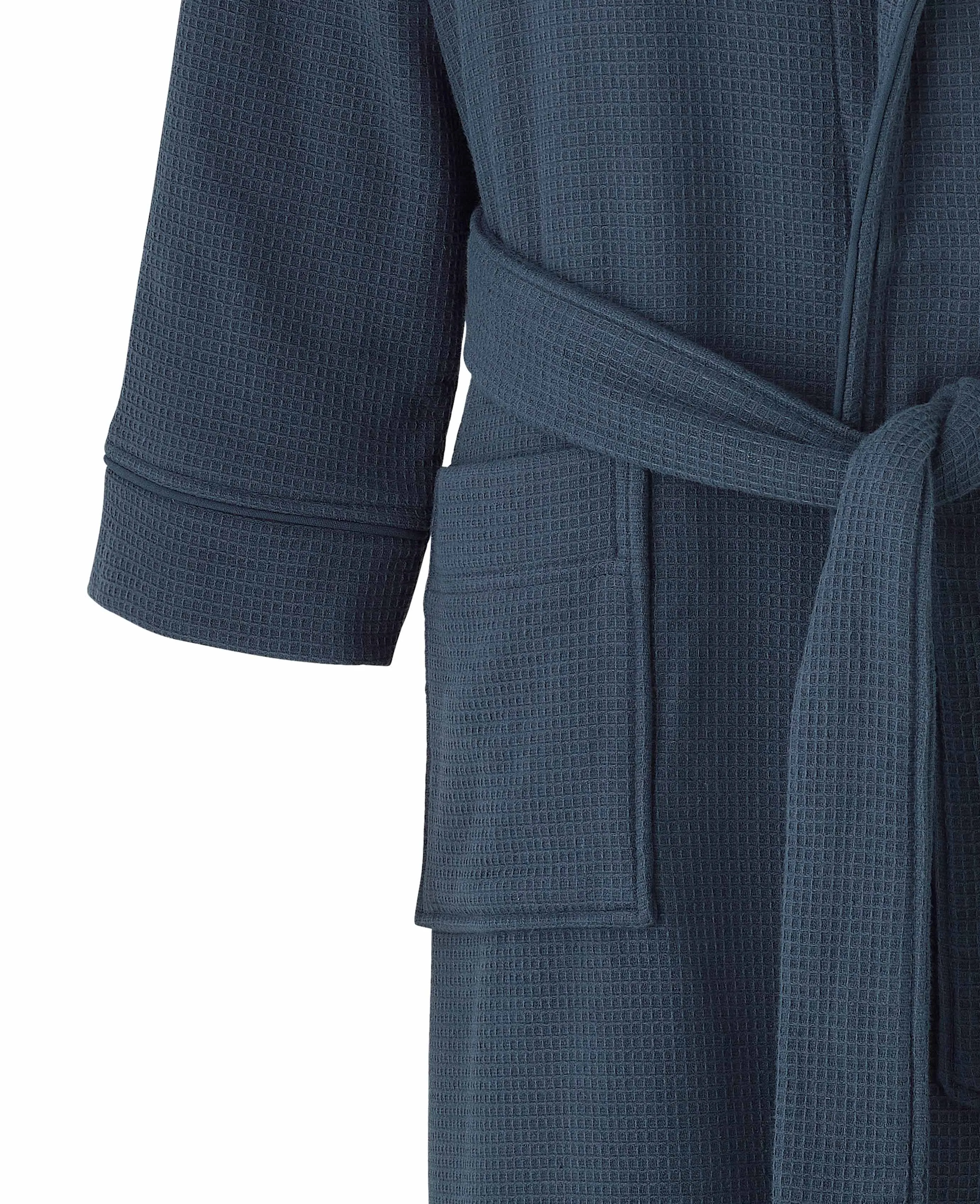 Navy Cotton Waffle Dressing Gown With Terry Cotton Lining