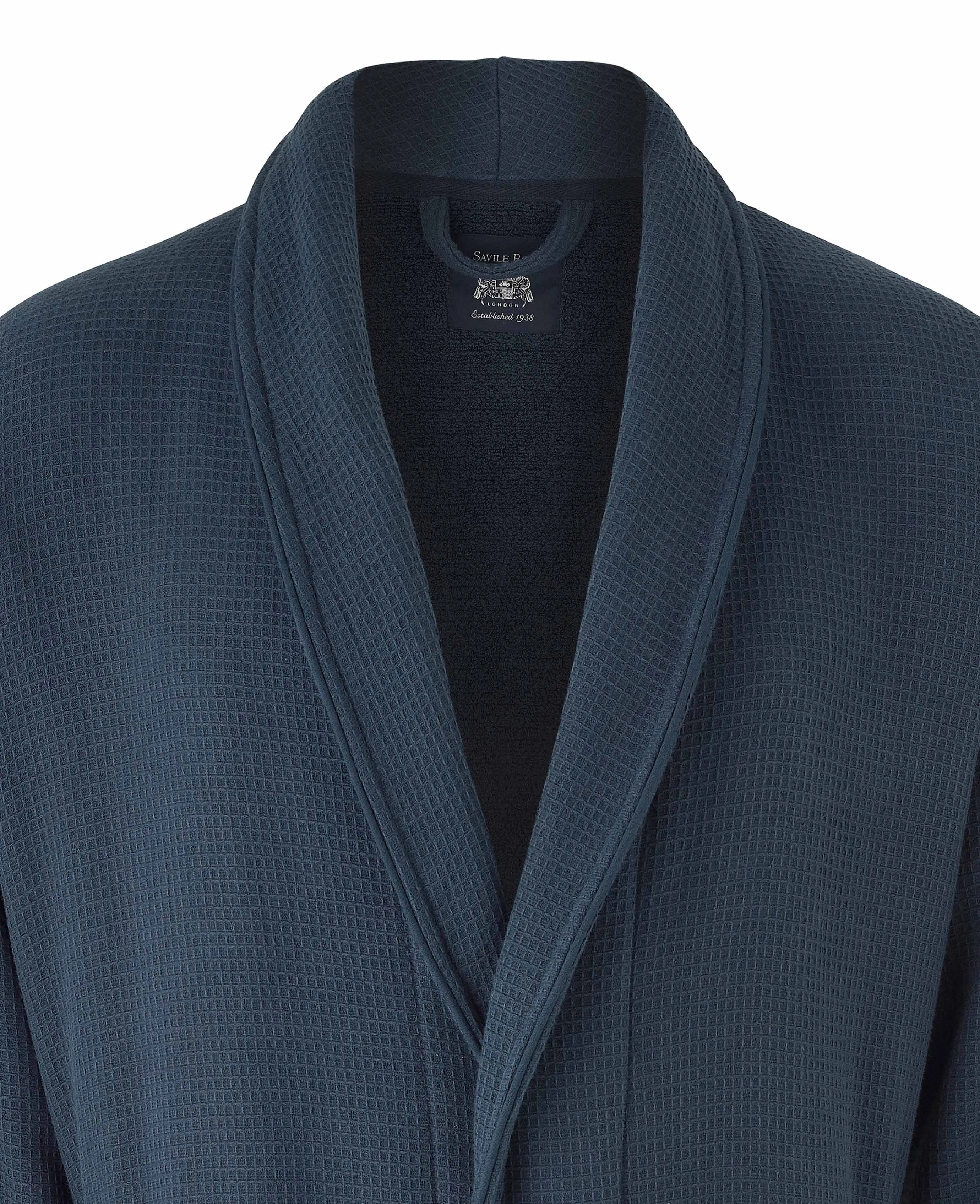 Navy Cotton Waffle Dressing Gown With Terry Cotton Lining