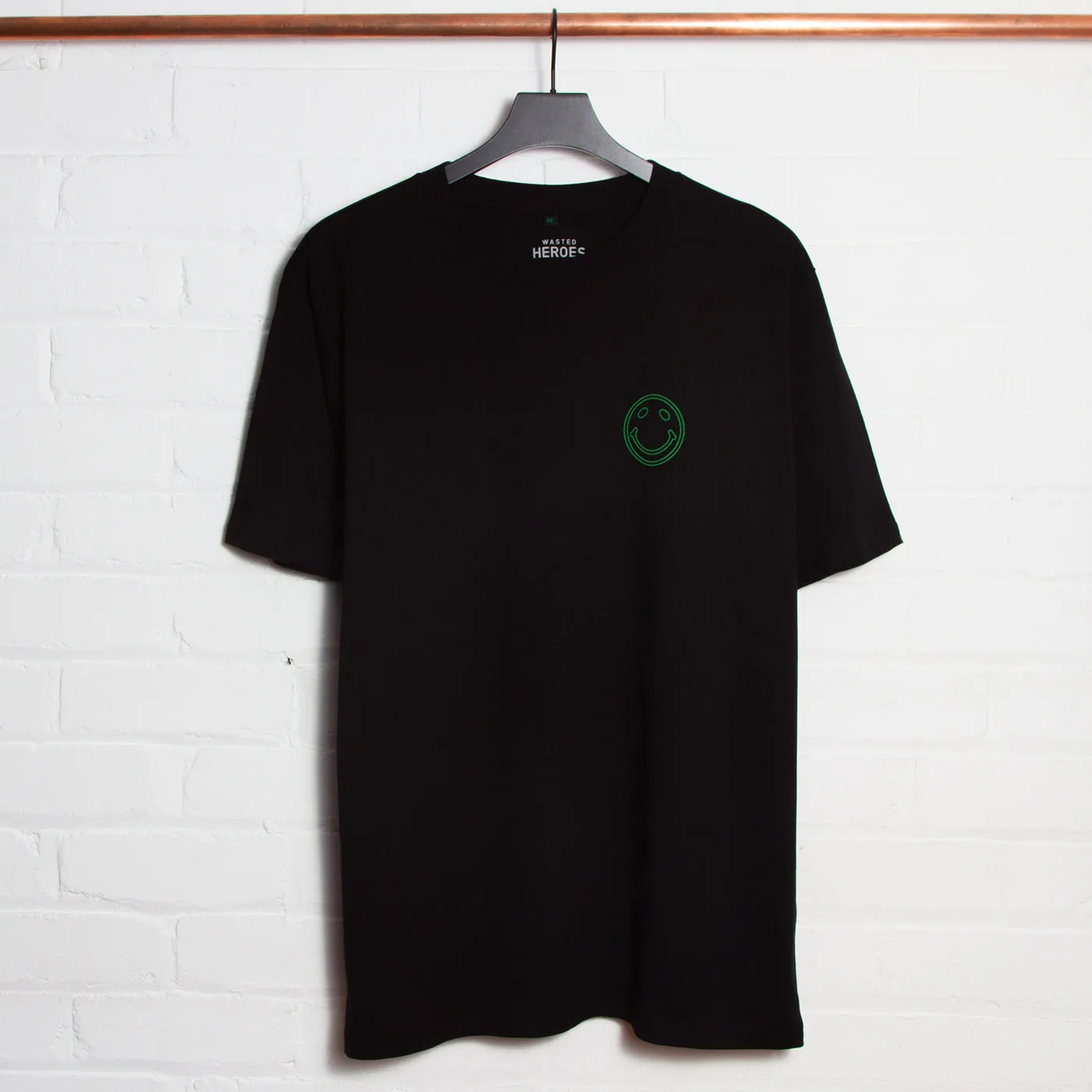 Neon Outline Side Smiley - Oversized Tshirt - Black