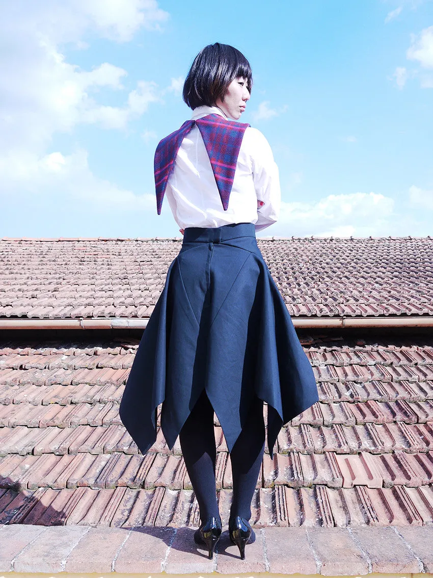 Origami Double Face Cotton  Wide Skirt / Black