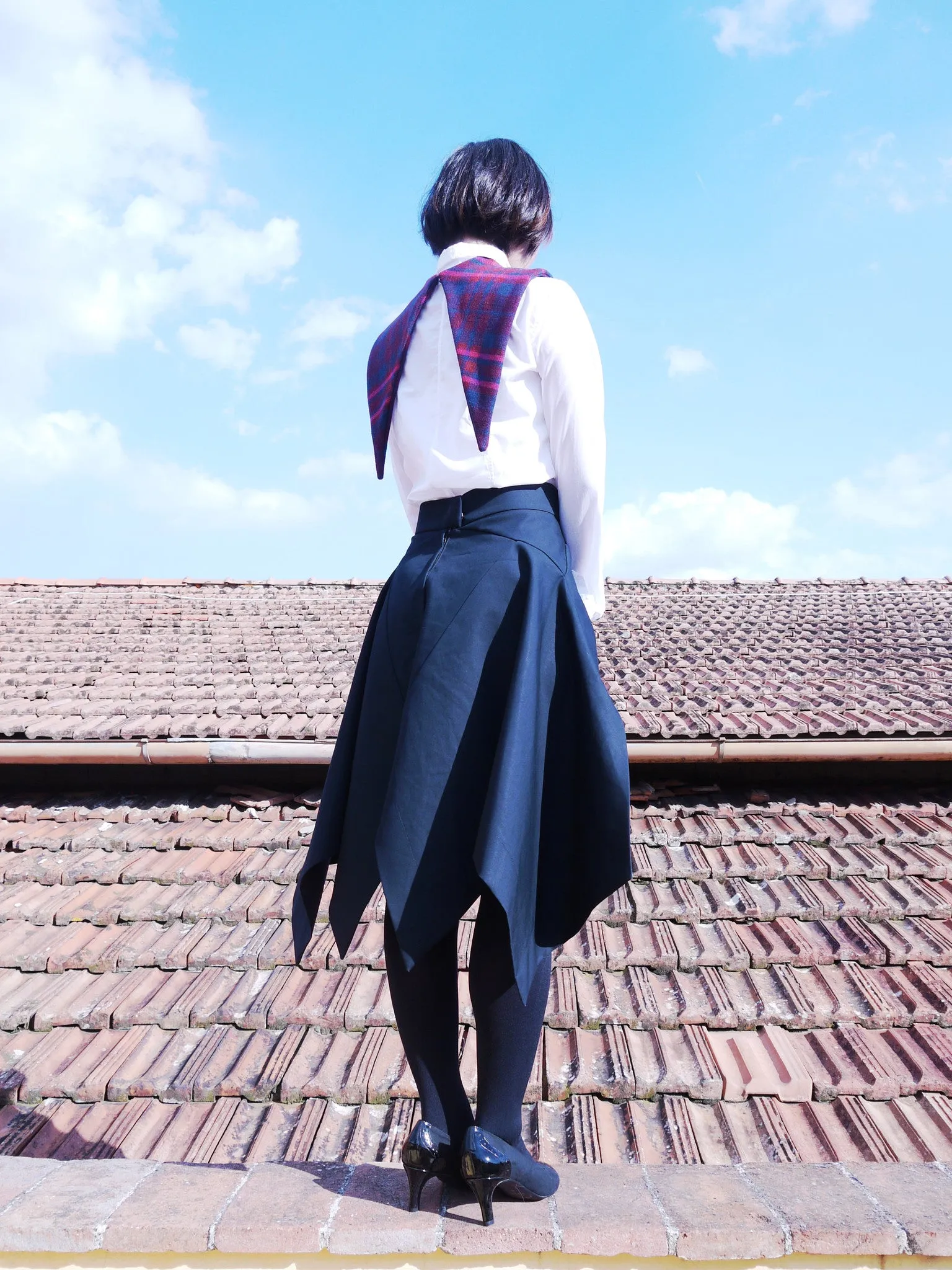 Origami Double Face Cotton  Wide Skirt / Black