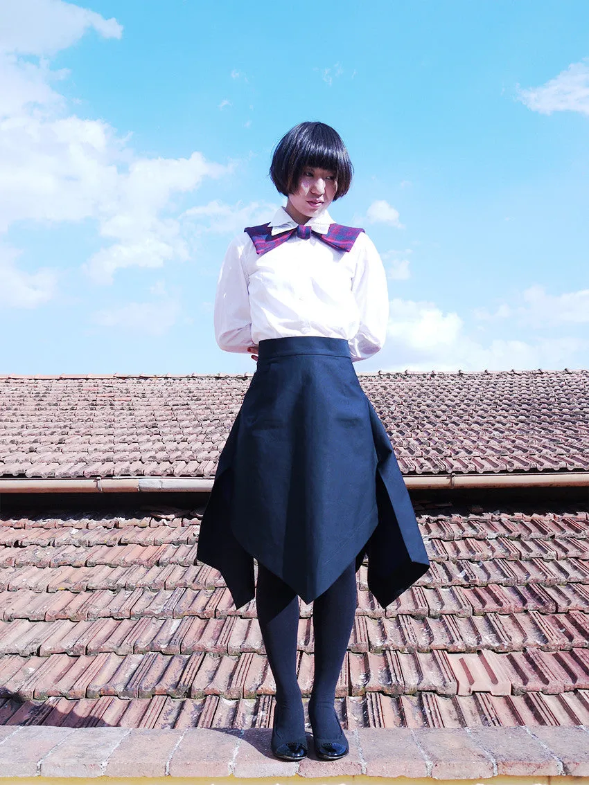 Origami Double Face Cotton  Wide Skirt / Black