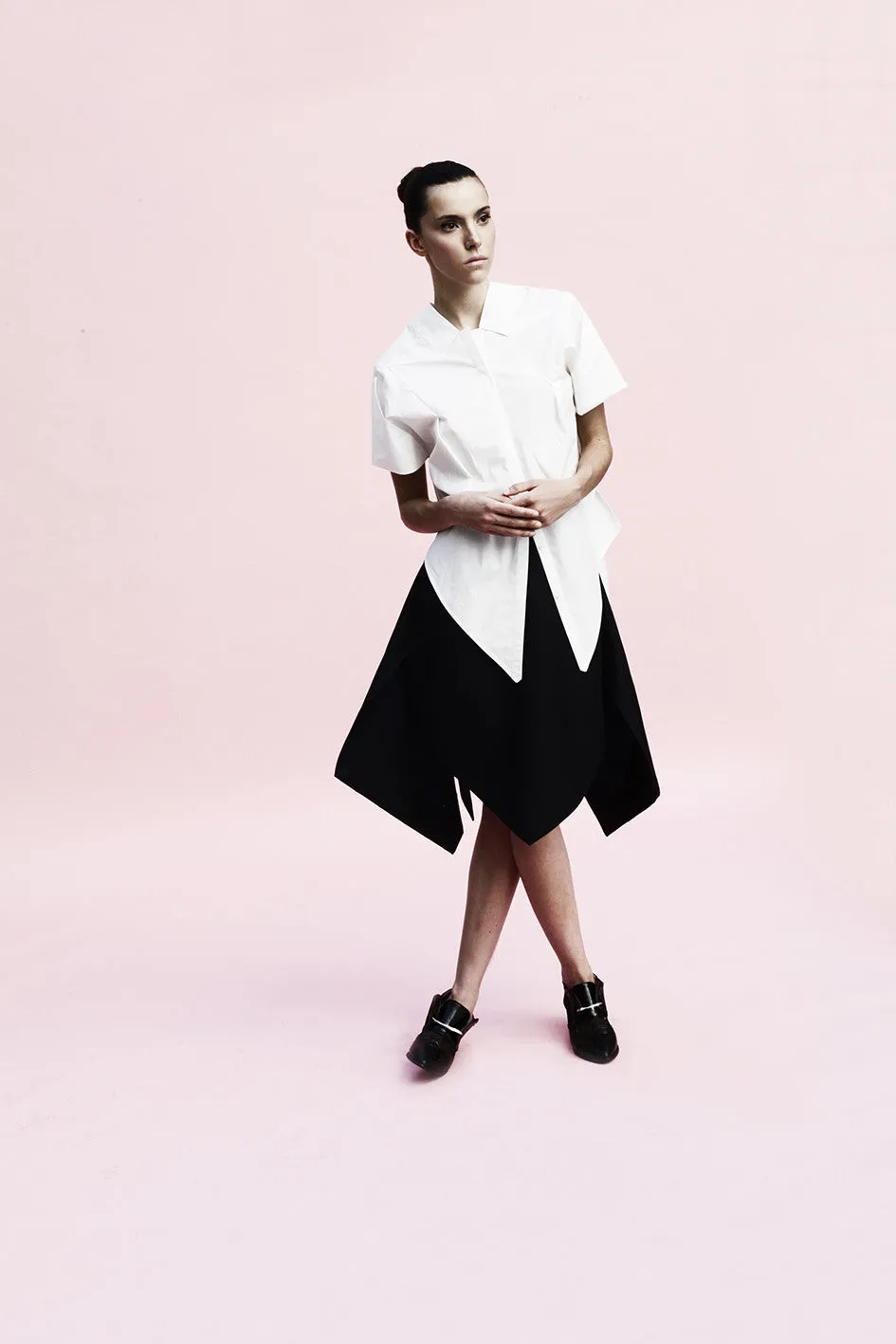 Origami Double Face Cotton  Wide Skirt / Black