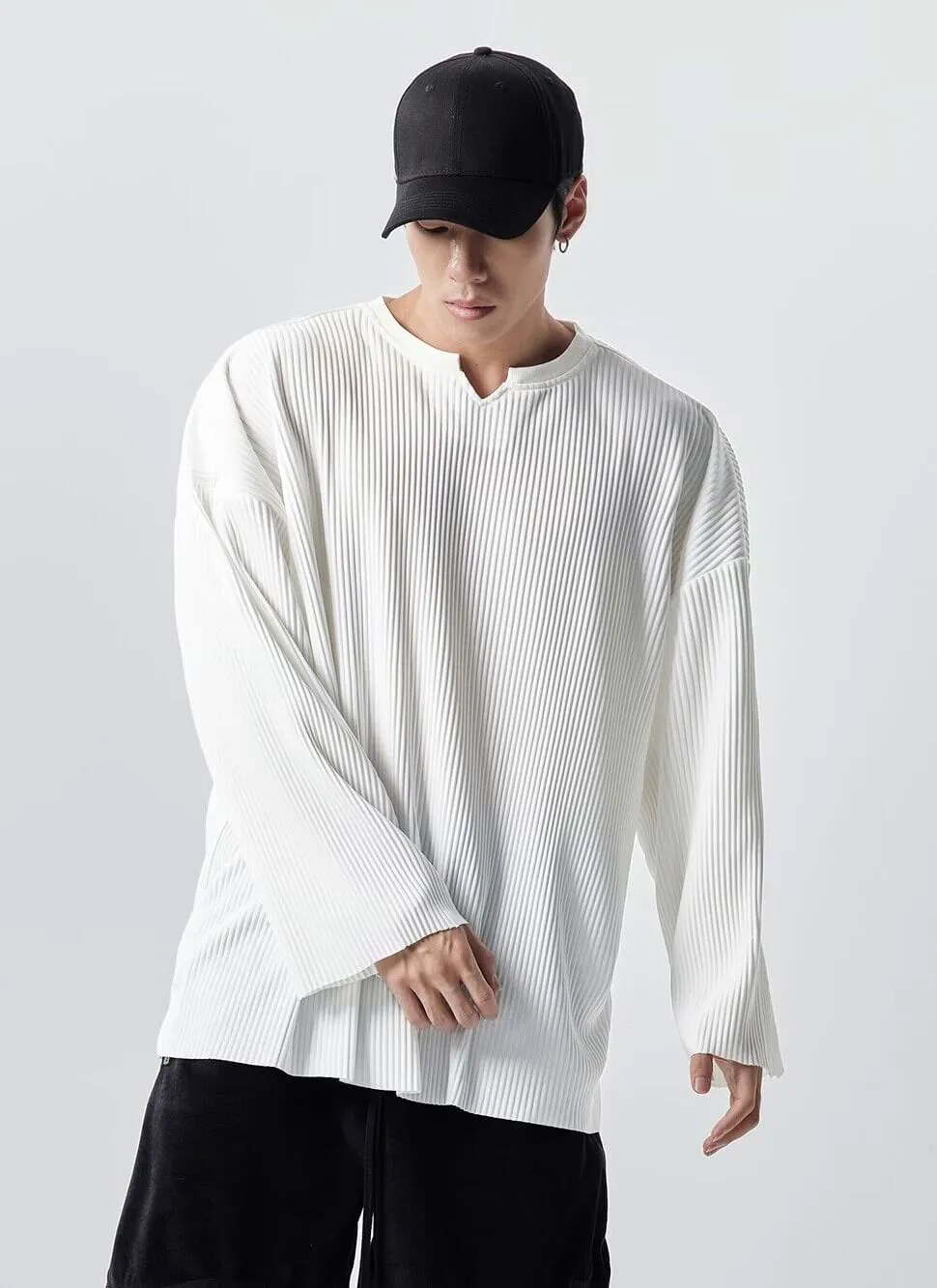 Oversized Ribbed Long Sleeve Shirt