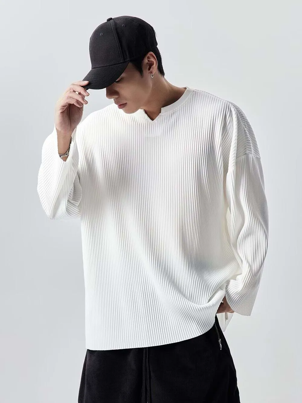 Oversized Ribbed Long Sleeve Shirt