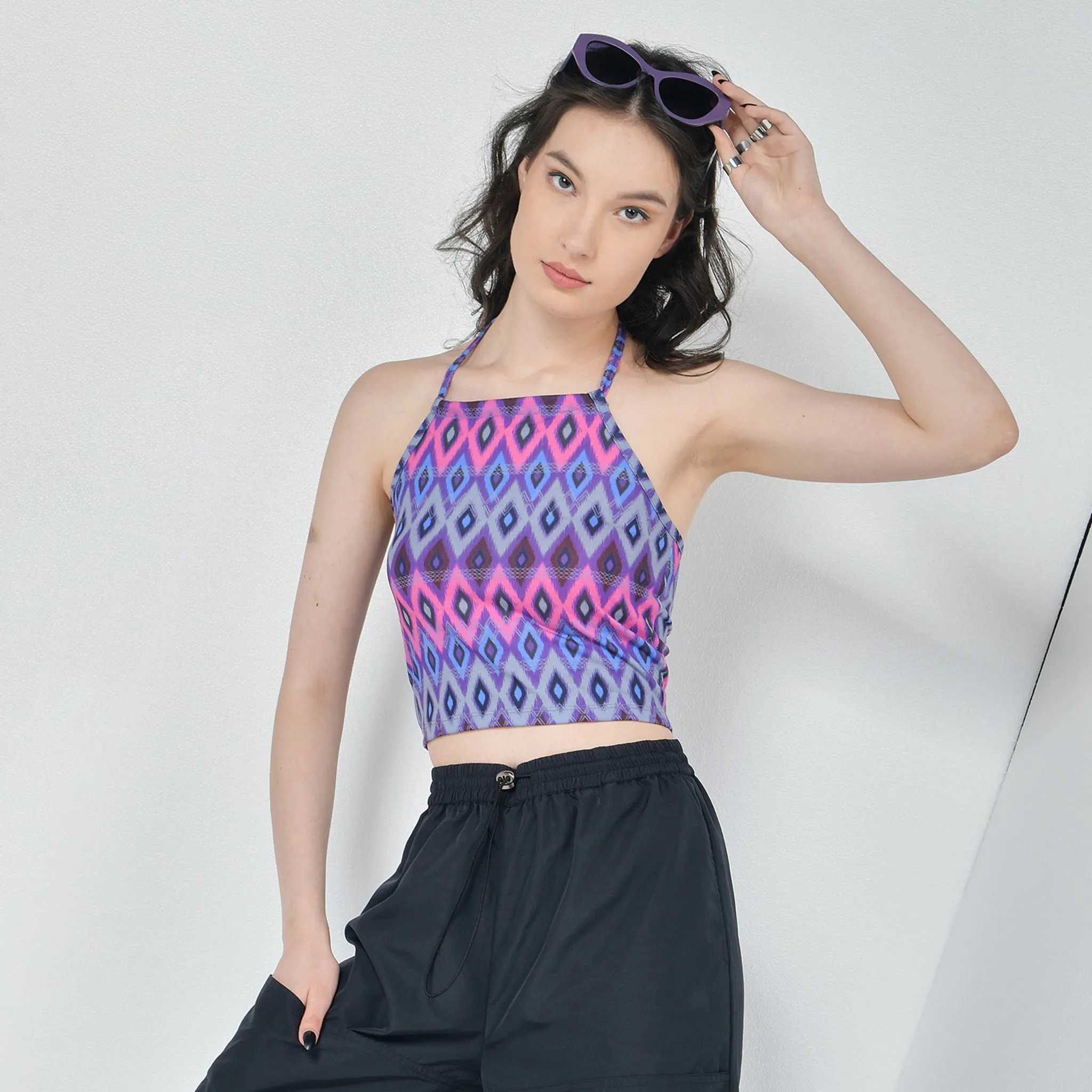 Pink Halter Top - Aztec print