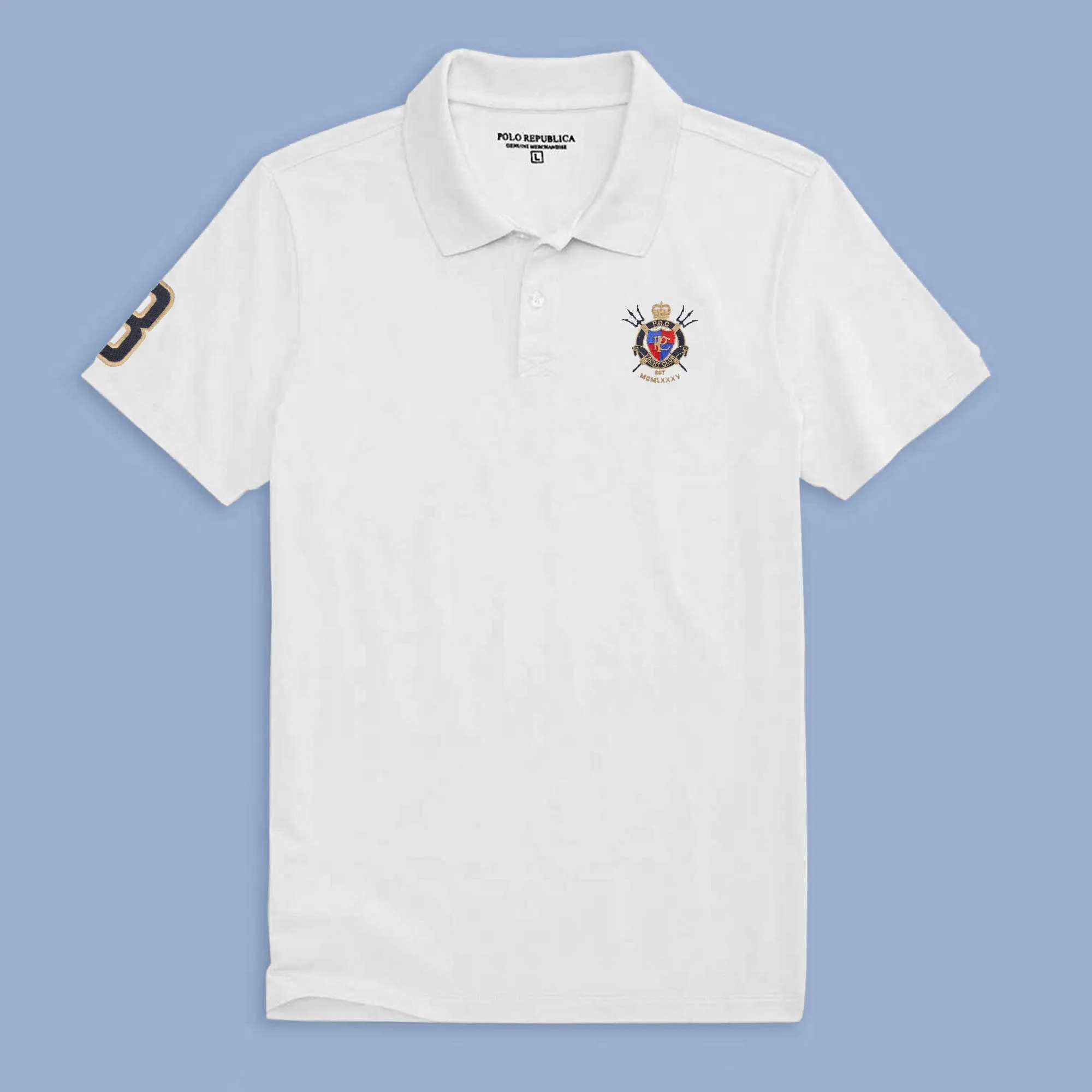 Polo Republica Men's PRC Crest & 8 Embroidered Short Sleeve Polo Shirt