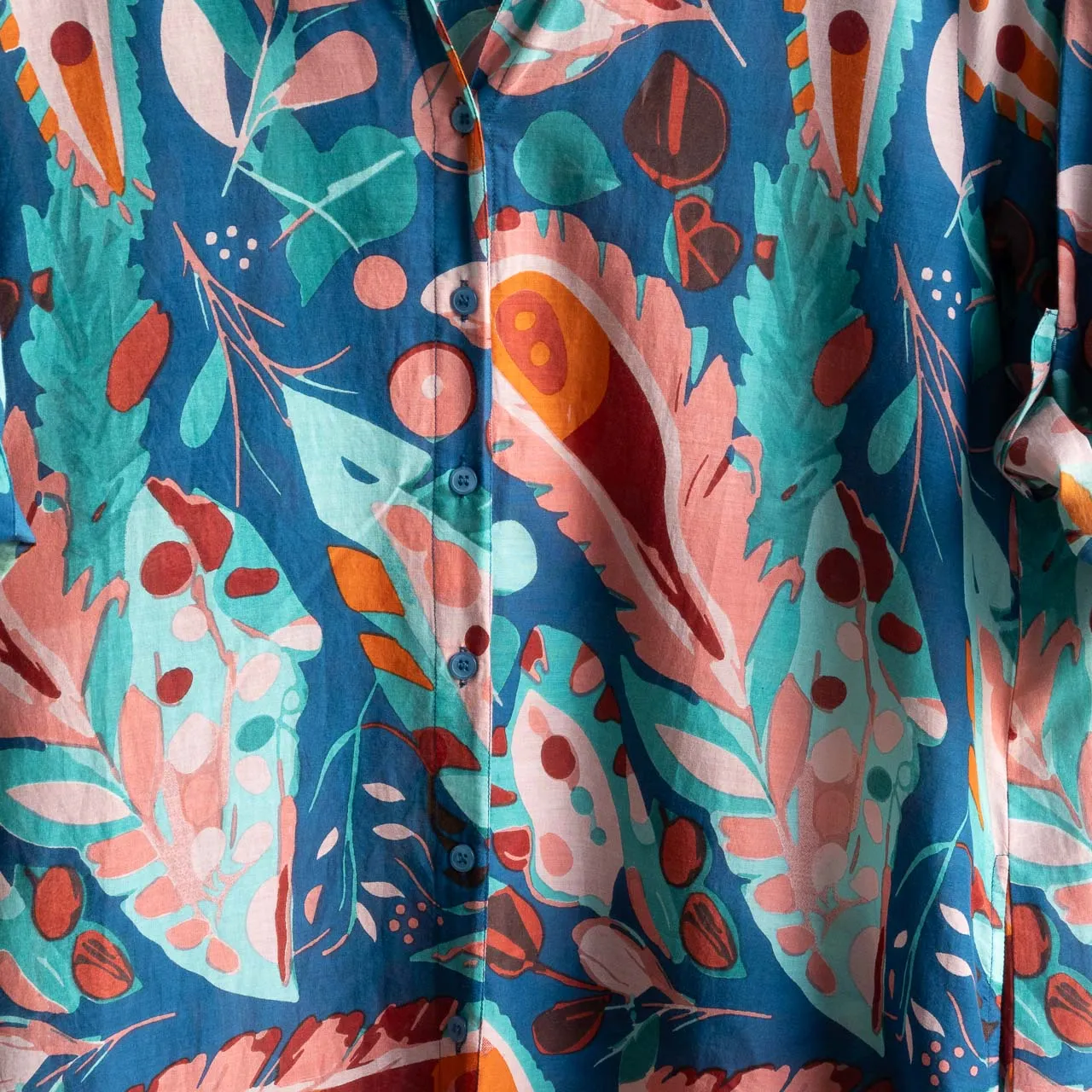 Poolside Cotton Shirt Dress - Tropical Sea