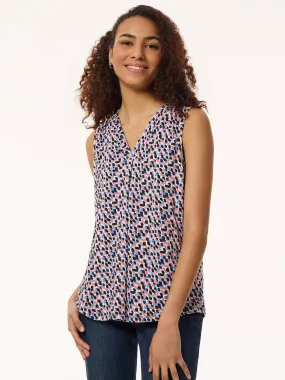 Printed Sleeveless Pleat Front Top, Moss Crepe