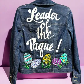 "Leader of the Paque" Hand Painted Easter Jean Jacket – Ladies Medium, Denim