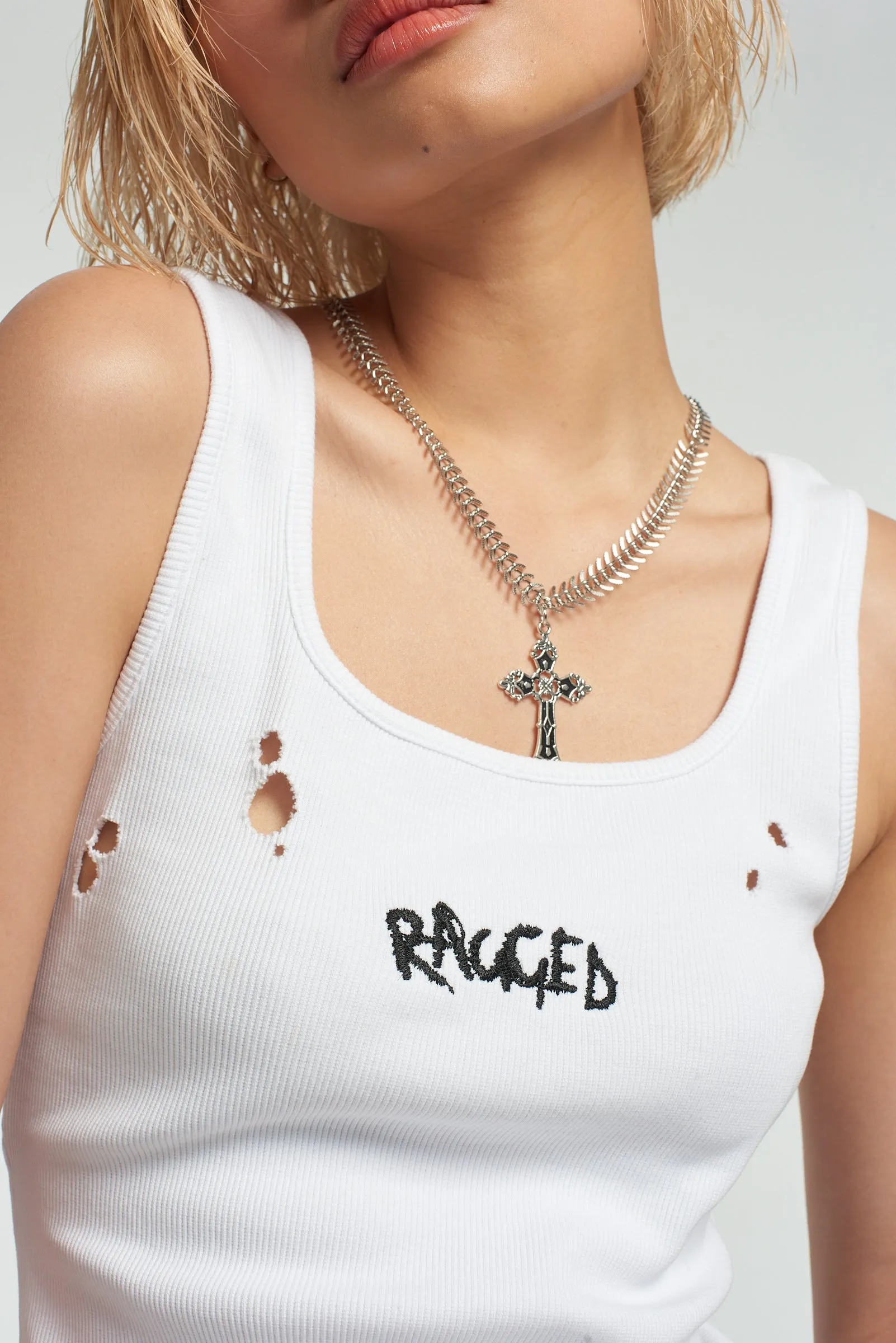 Ragged Distressed White Vest Top