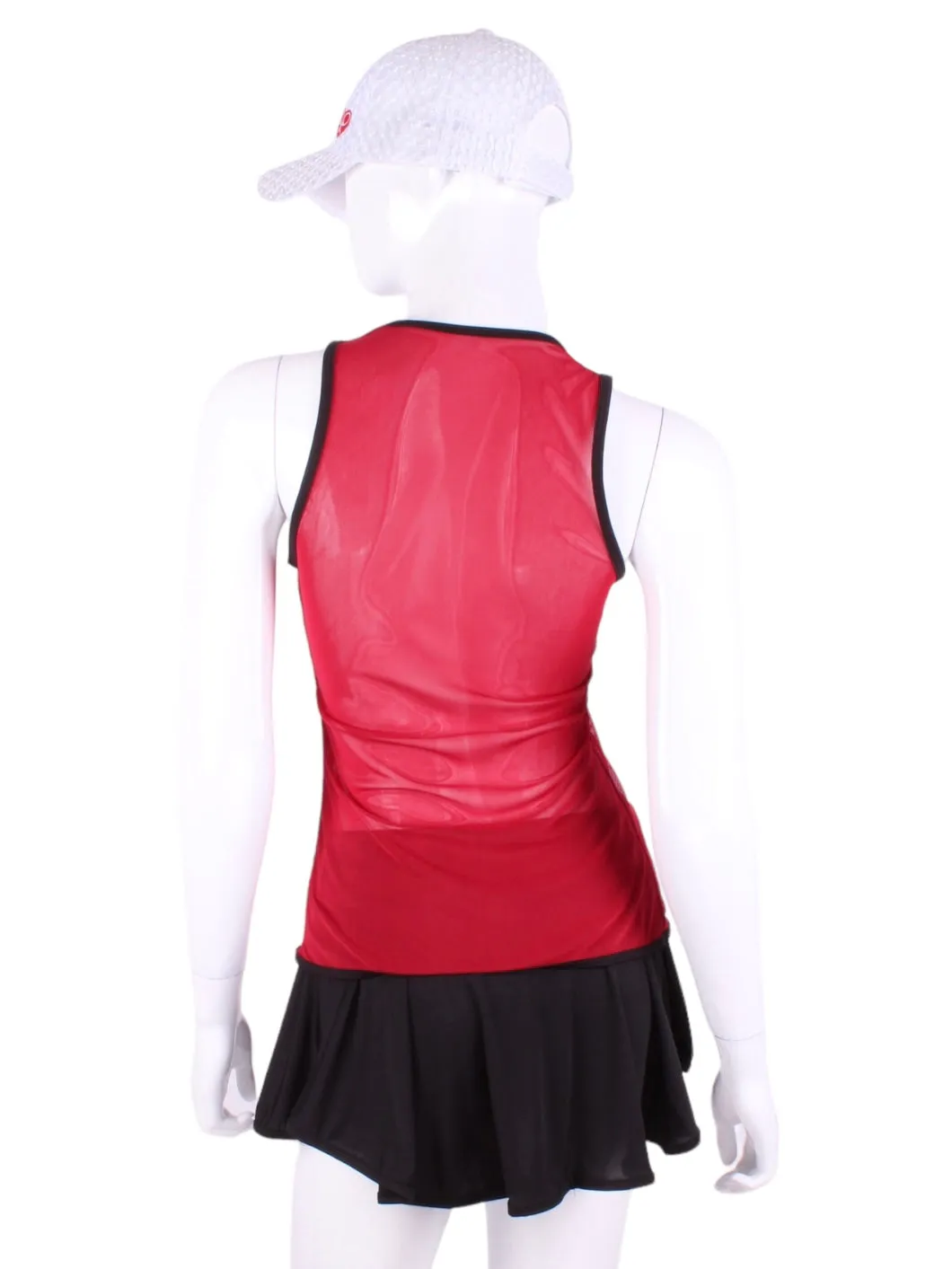 Red Mesh Vee Tank Straight Back with Black Trim