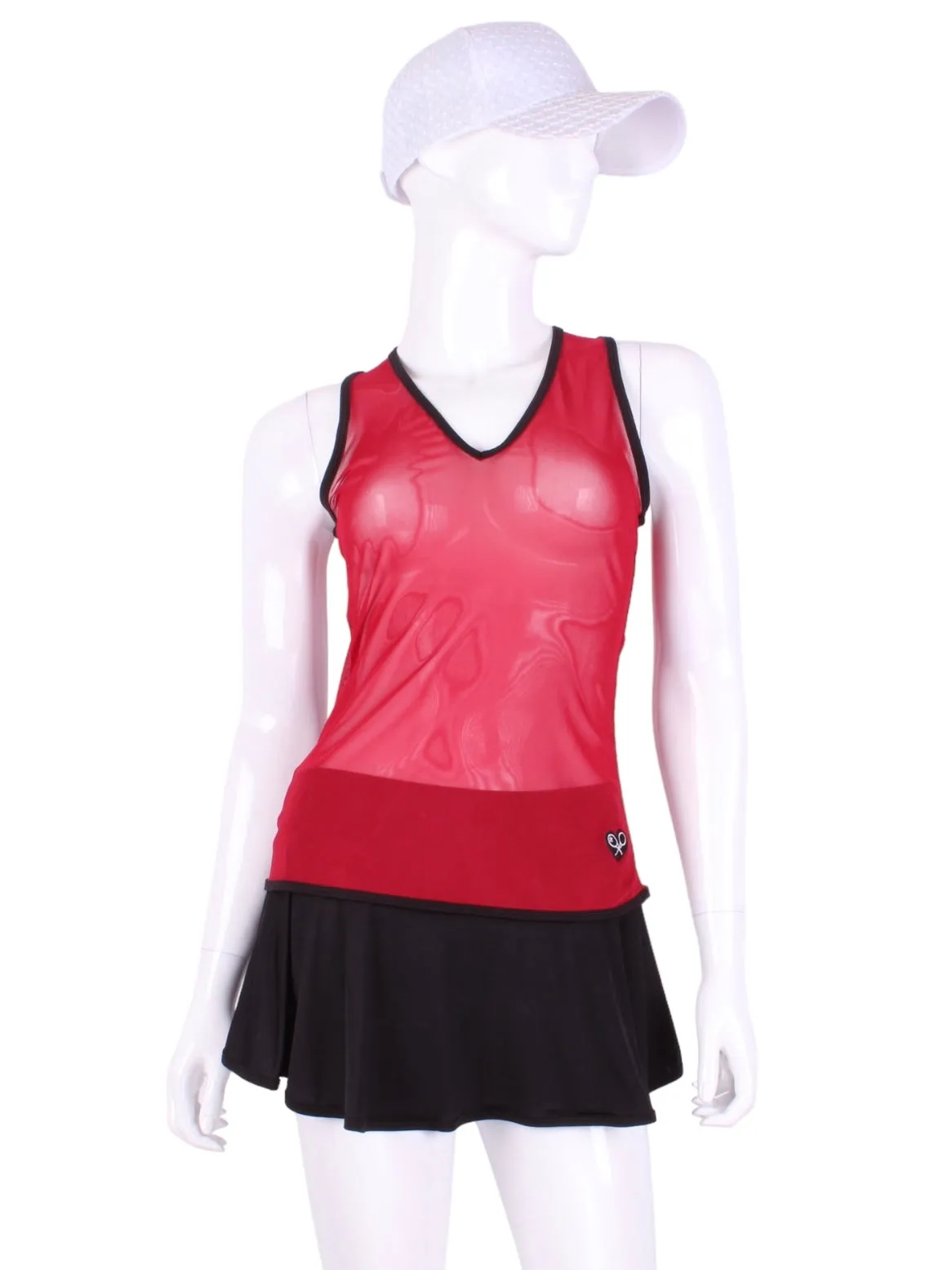 Red Mesh Vee Tank Straight Back with Black Trim