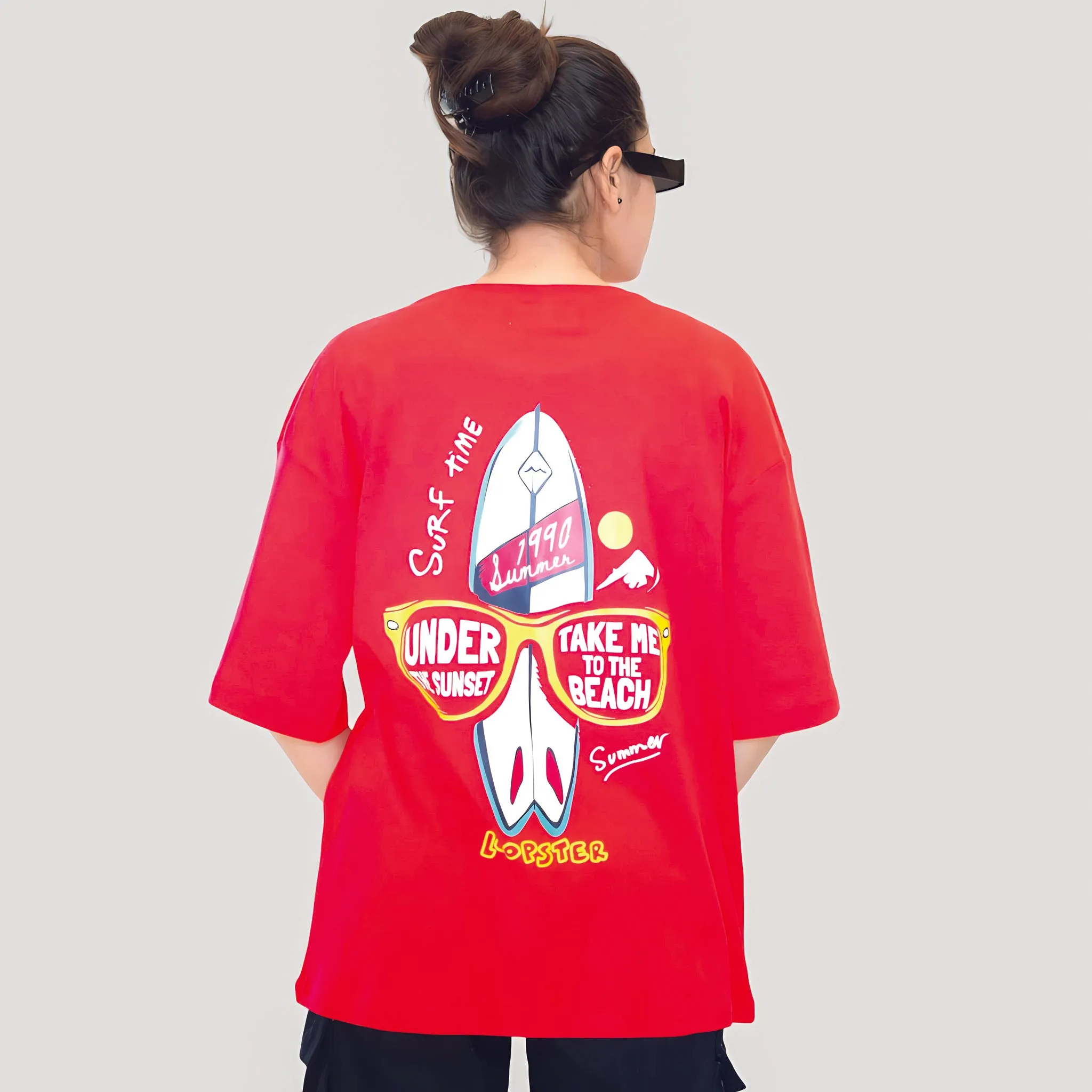 Red Unisex Relaxed Fit Beach Vibe T-shirt