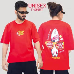 Red Unisex Relaxed Fit Beach Vibe T-shirt