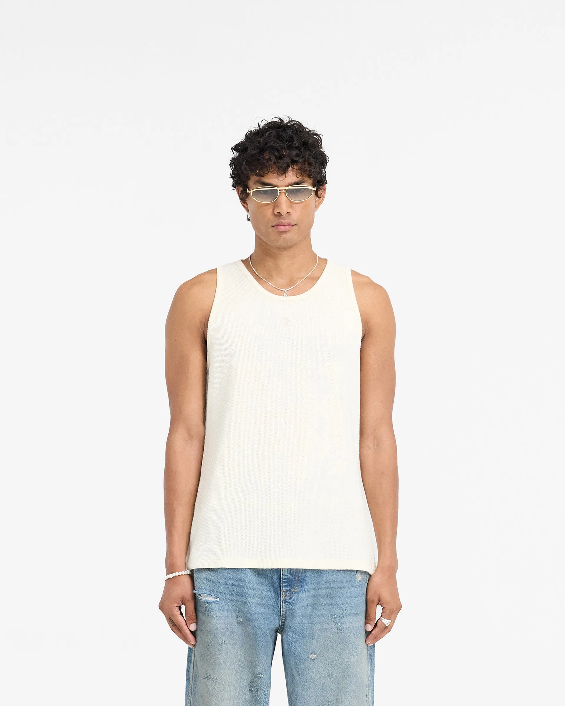 Represent X Duke   Dexter Ribbed Vest - Ecru