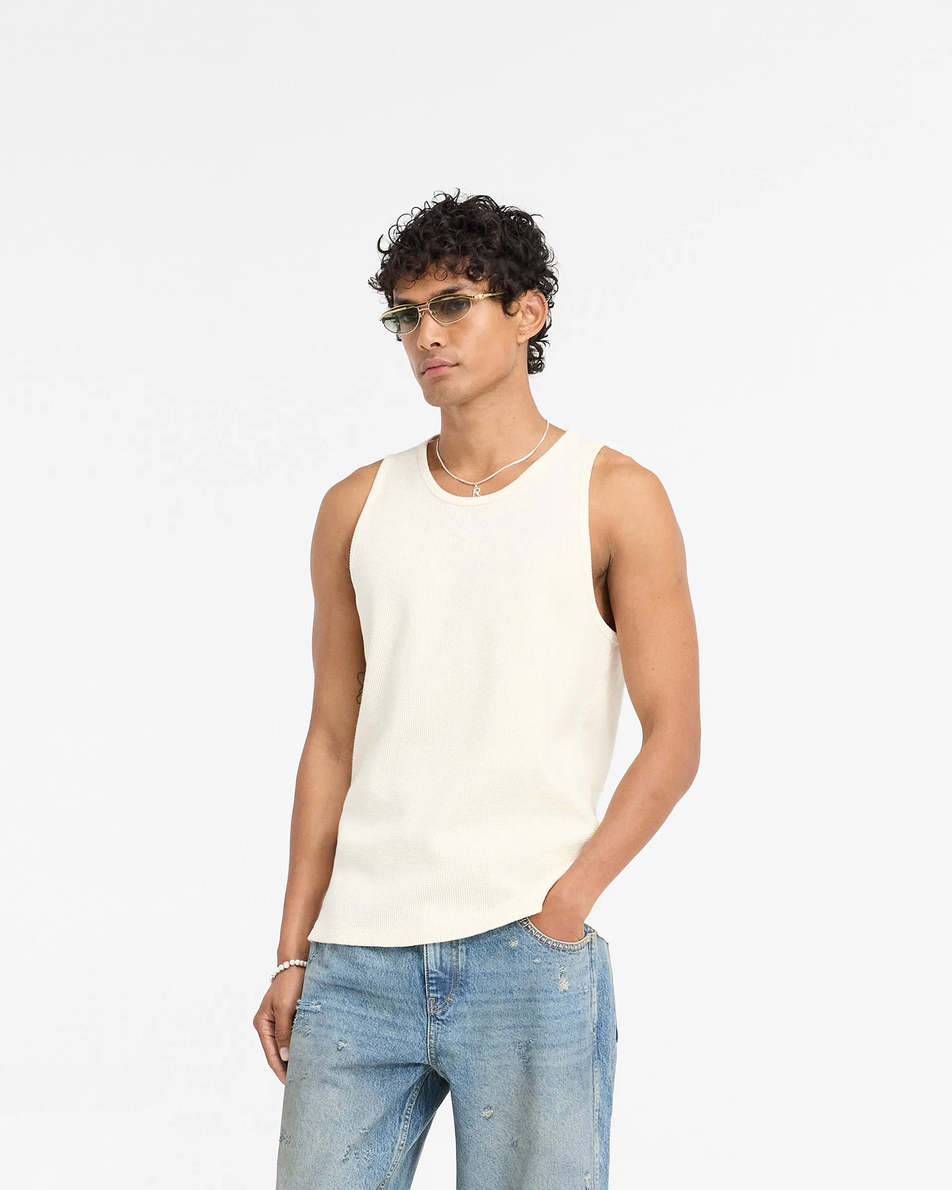 Represent X Duke   Dexter Ribbed Vest - Ecru