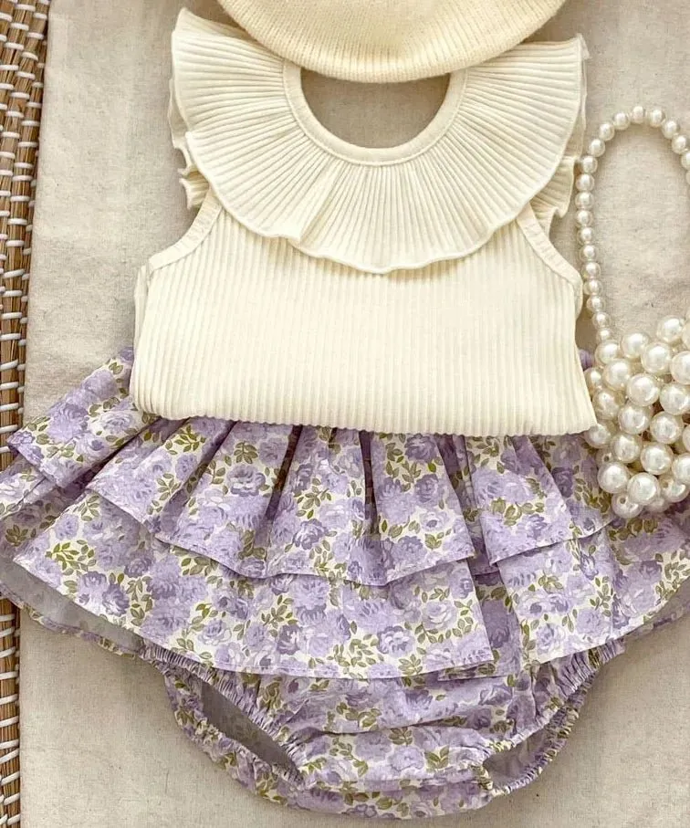 Ribbed Ruffle Vest   Flower Bloomers Set