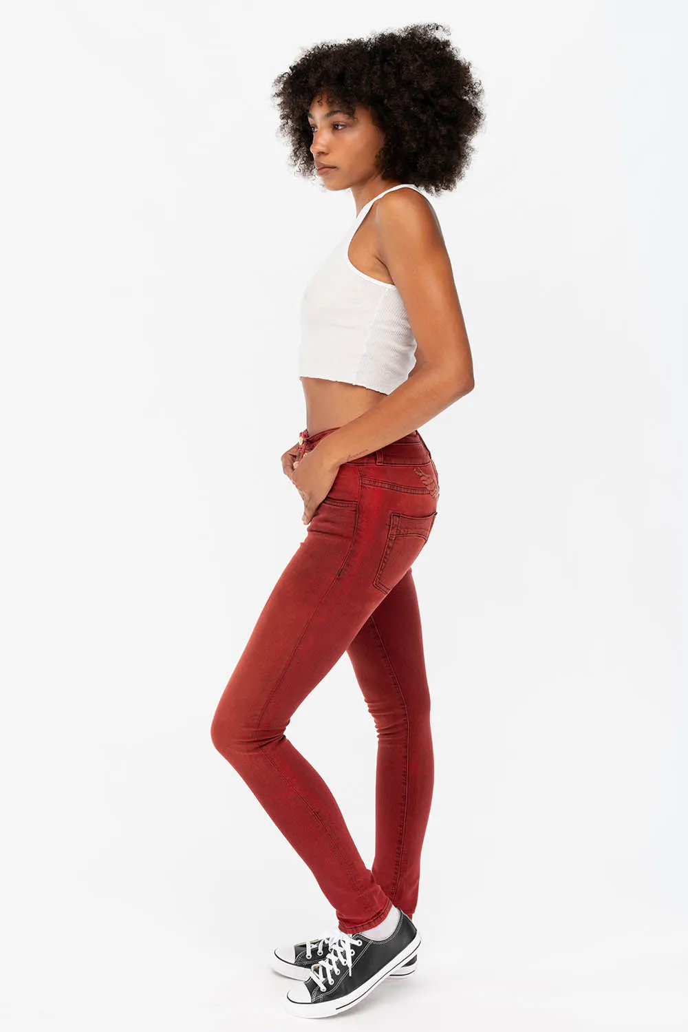 ROBIN'S DOUBLE WAIST SKINNY IN F-UP RED