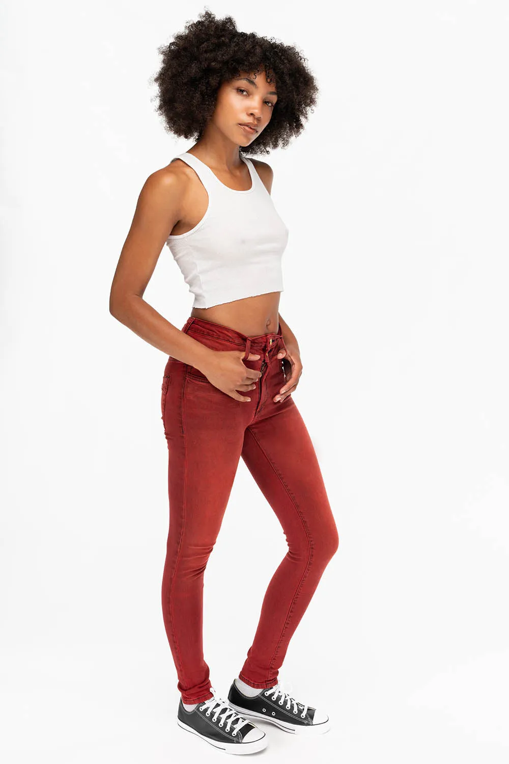 ROBIN'S DOUBLE WAIST SKINNY IN F-UP RED