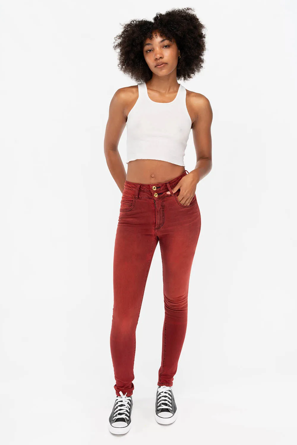 ROBIN'S DOUBLE WAIST SKINNY IN F-UP RED