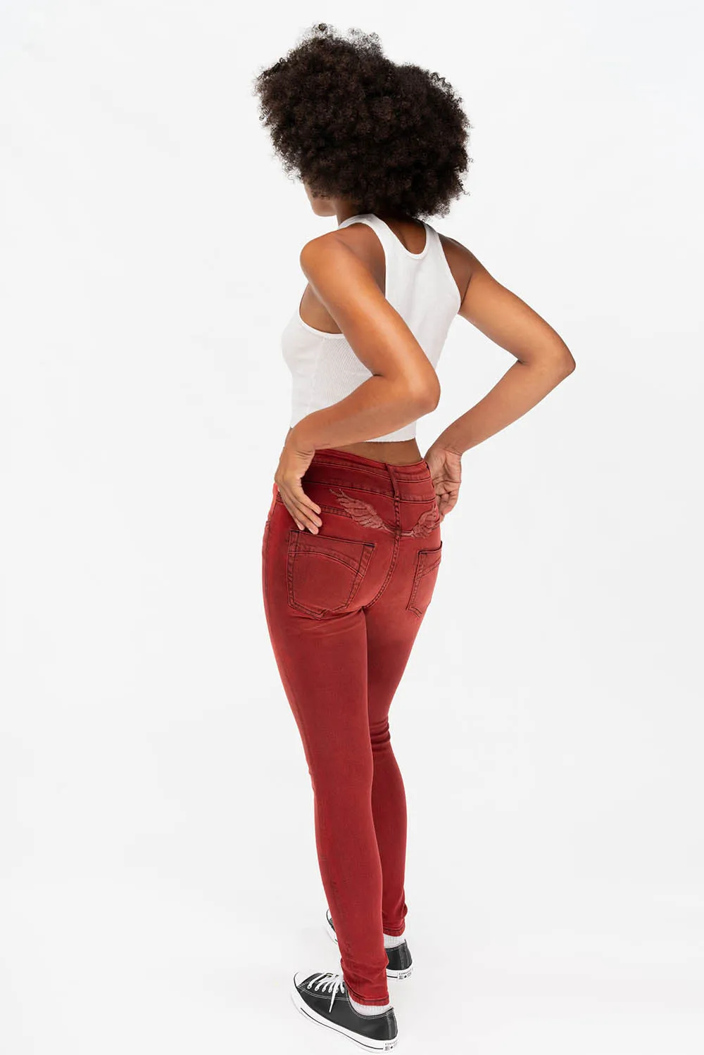 ROBIN'S DOUBLE WAIST SKINNY IN F-UP RED