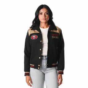 SAN FRANCISCO 49ERS WOMENS SUEDE BOMBER JACKET - BLACK