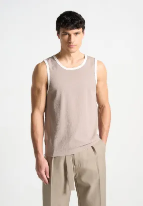 Seersucker Vest - Beige/White