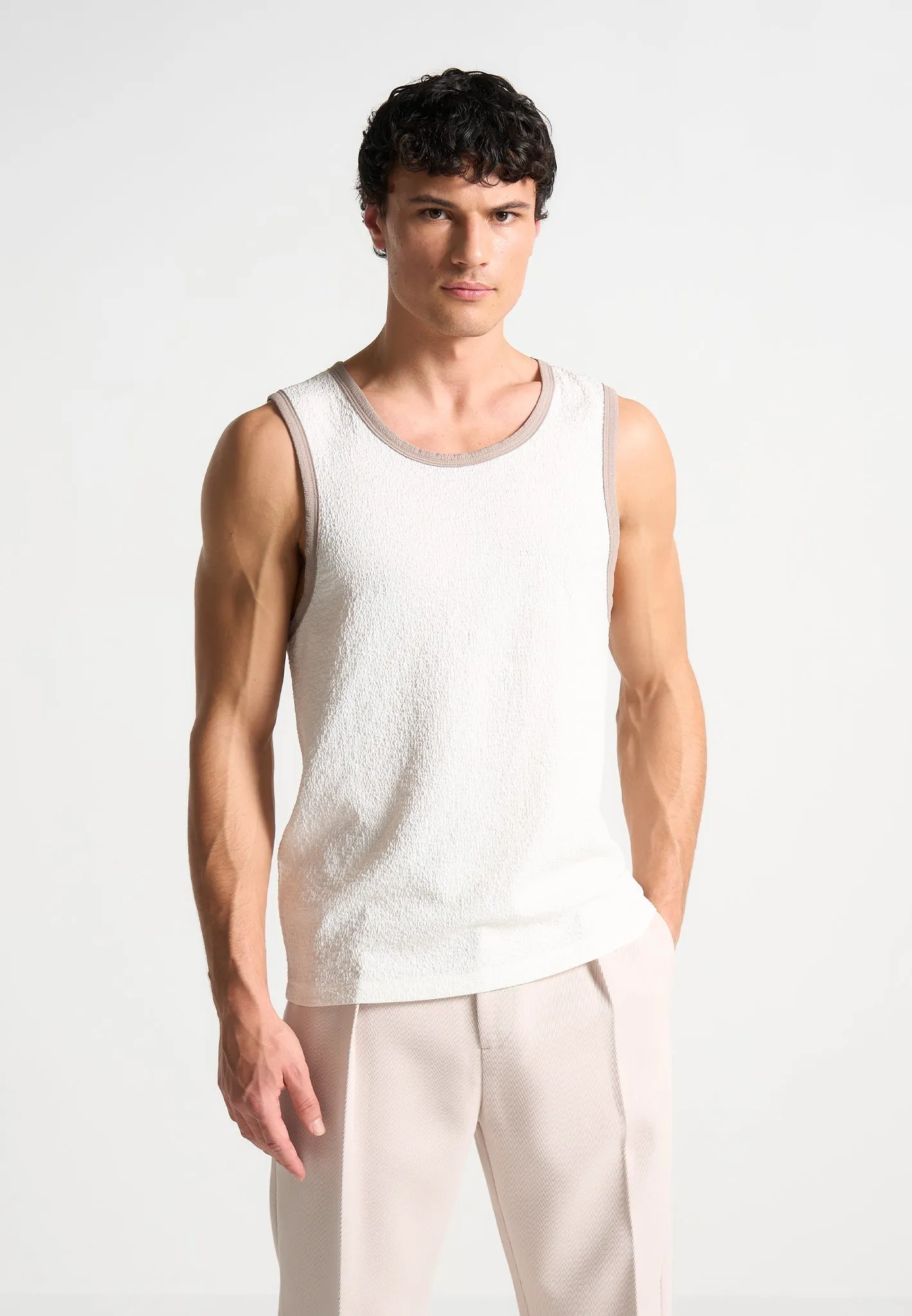 Seersucker Vest - White/Beige