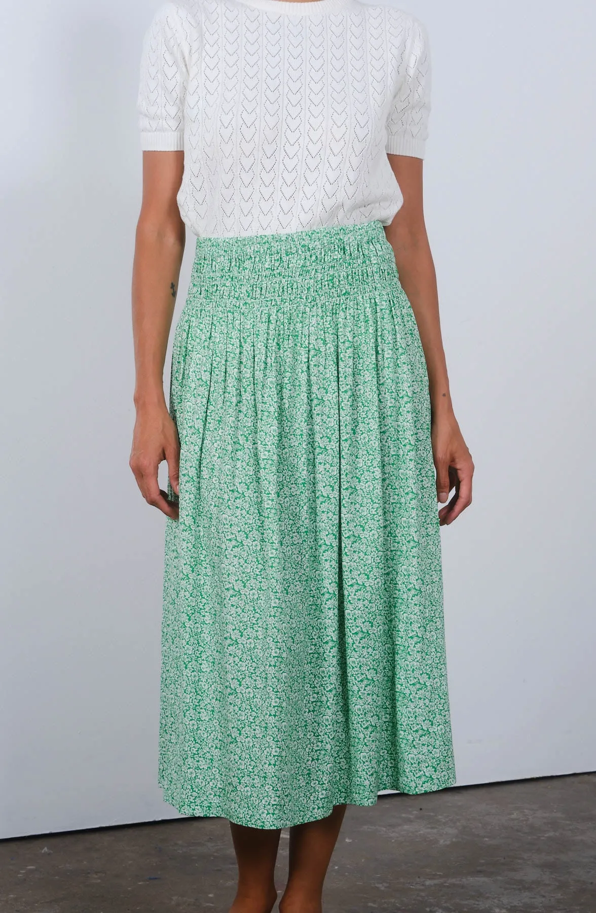 Sherry Skirt in Green Ditsy Print