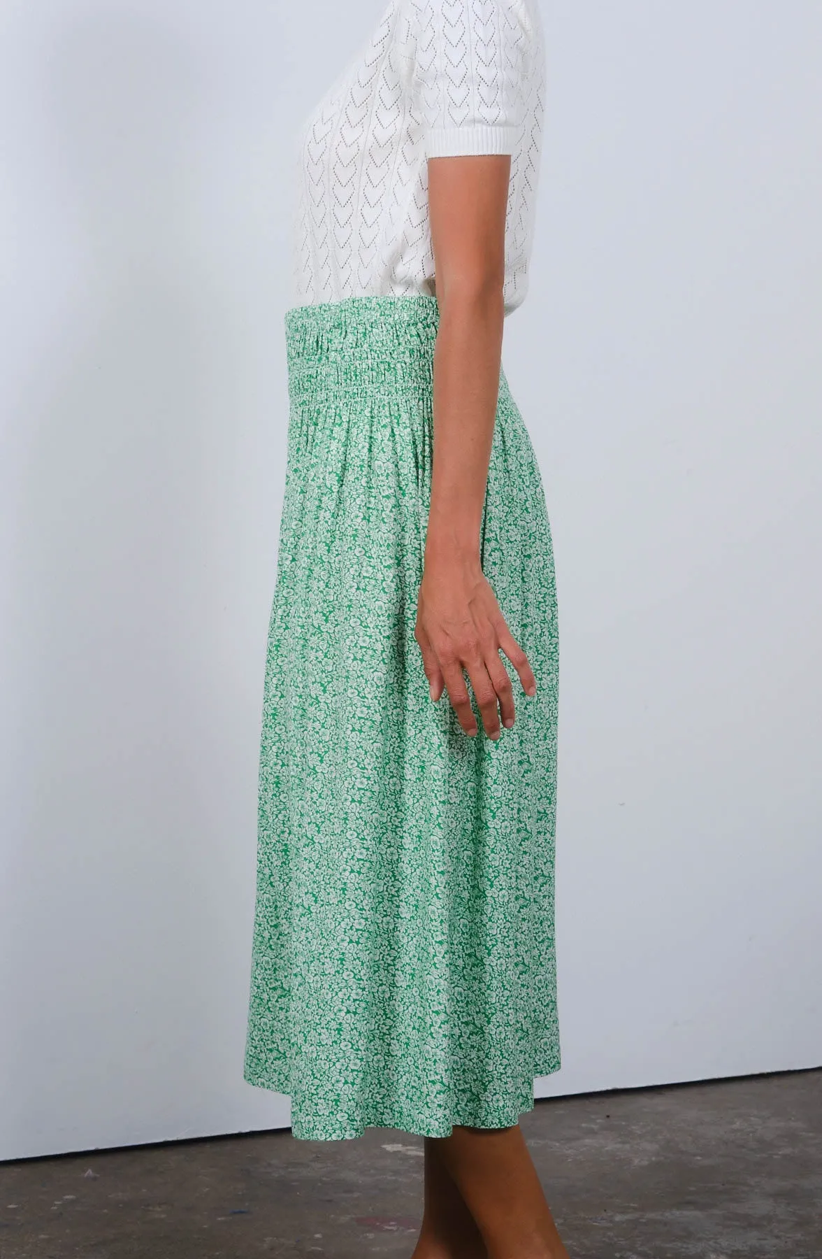 Sherry Skirt in Green Ditsy Print