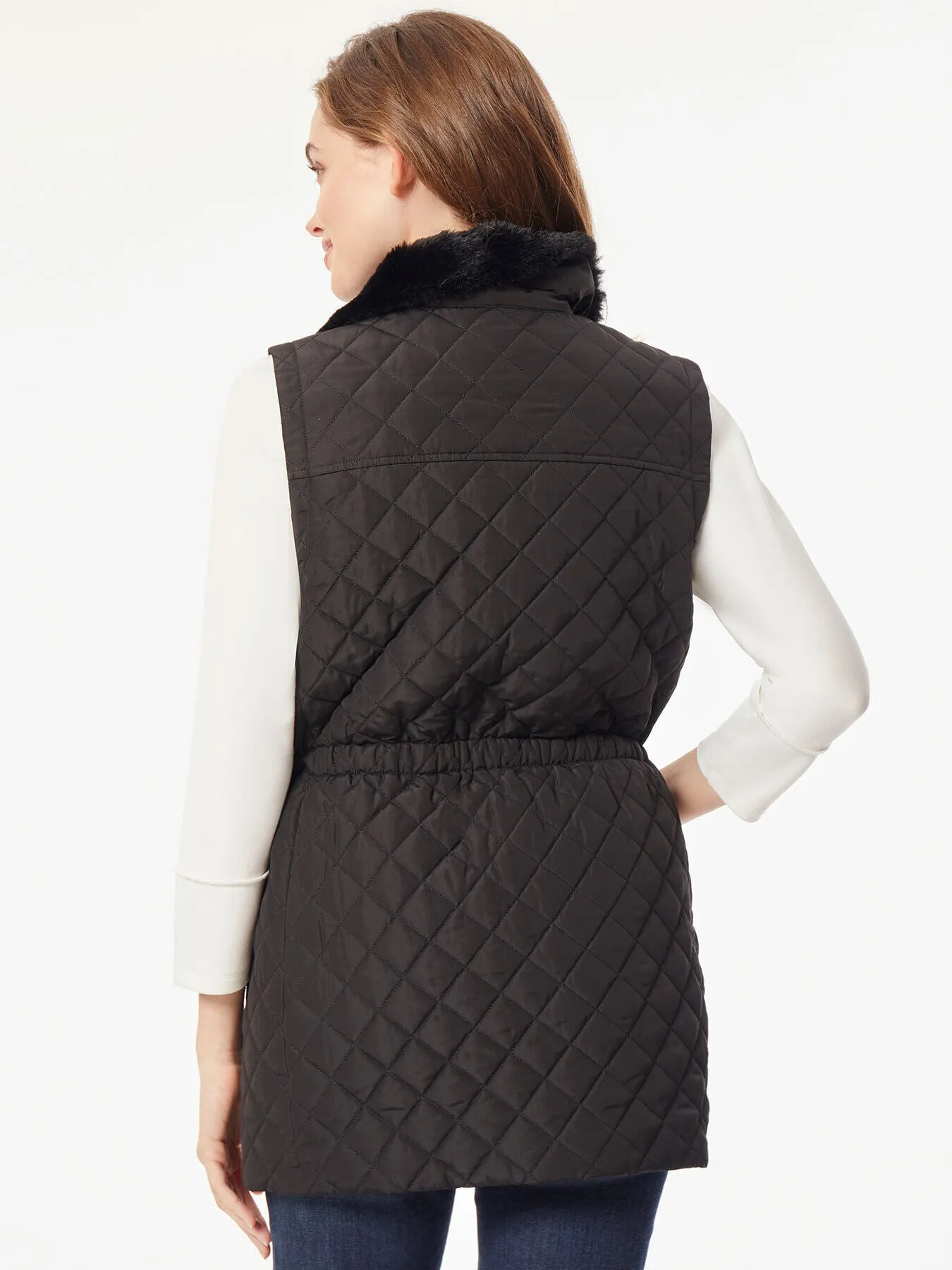 Snap Front Quilted Fur Collar Vest