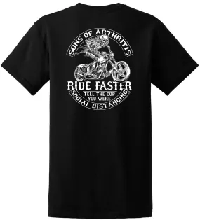 Sons of Arthritis Limited Edition QUARANTINE CHAPTER TELL THE COP POCKET Short Sleeve 100% Cotton Biker T-shirt?