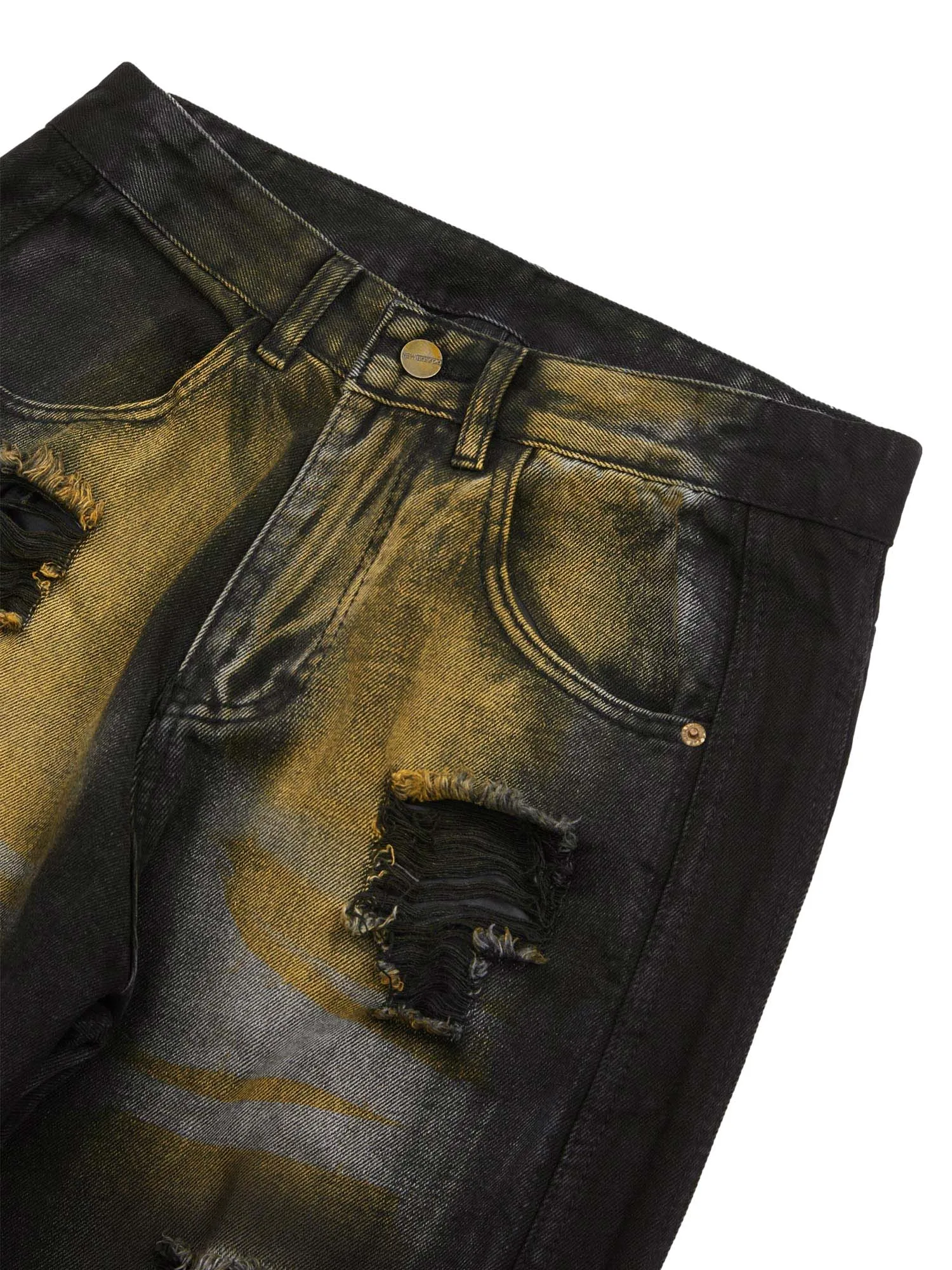 Thesupermade Hip-hop Washed Distressed Loose Spray-dyed Jeans