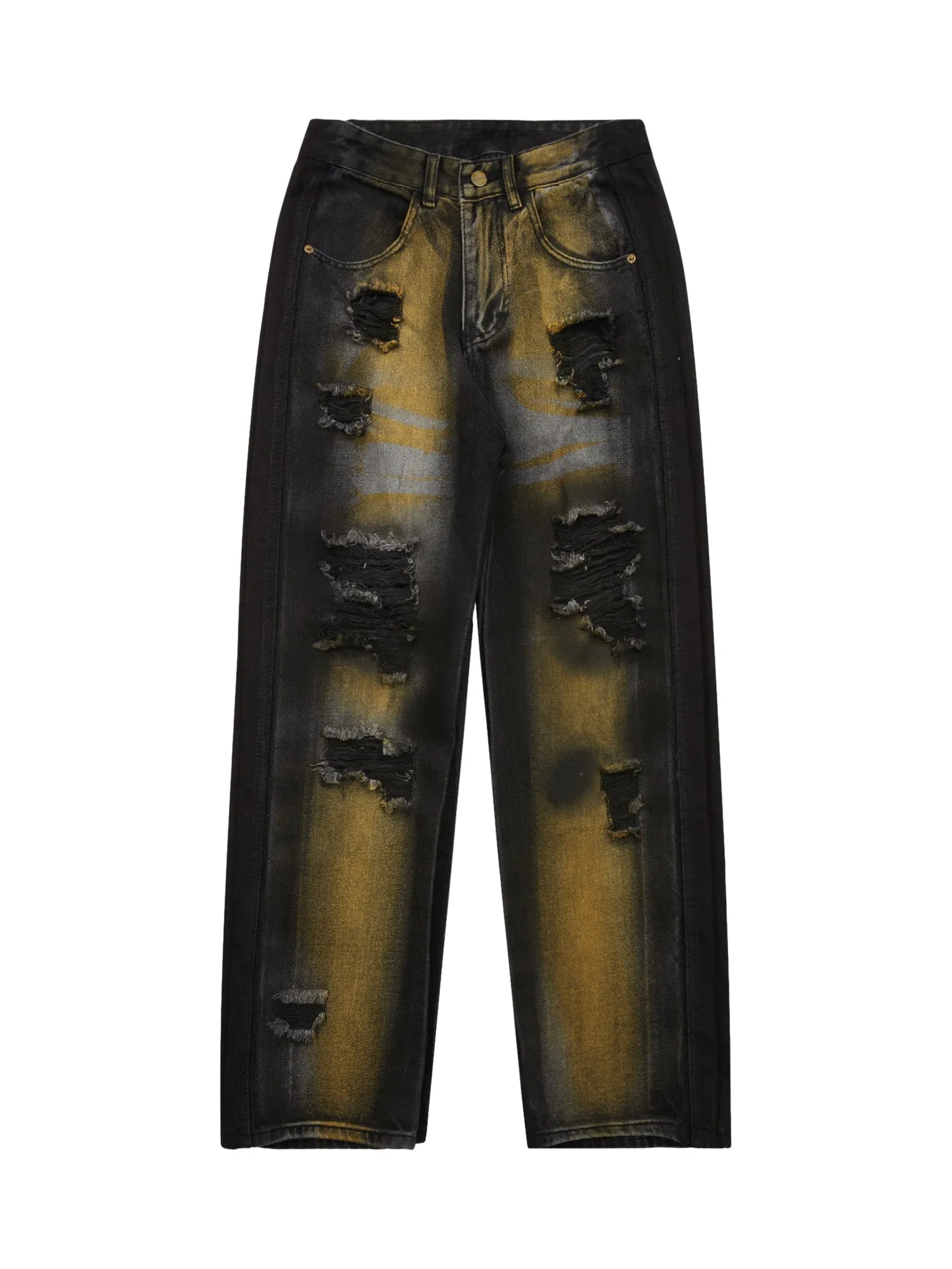 Thesupermade Hip-hop Washed Distressed Loose Spray-dyed Jeans