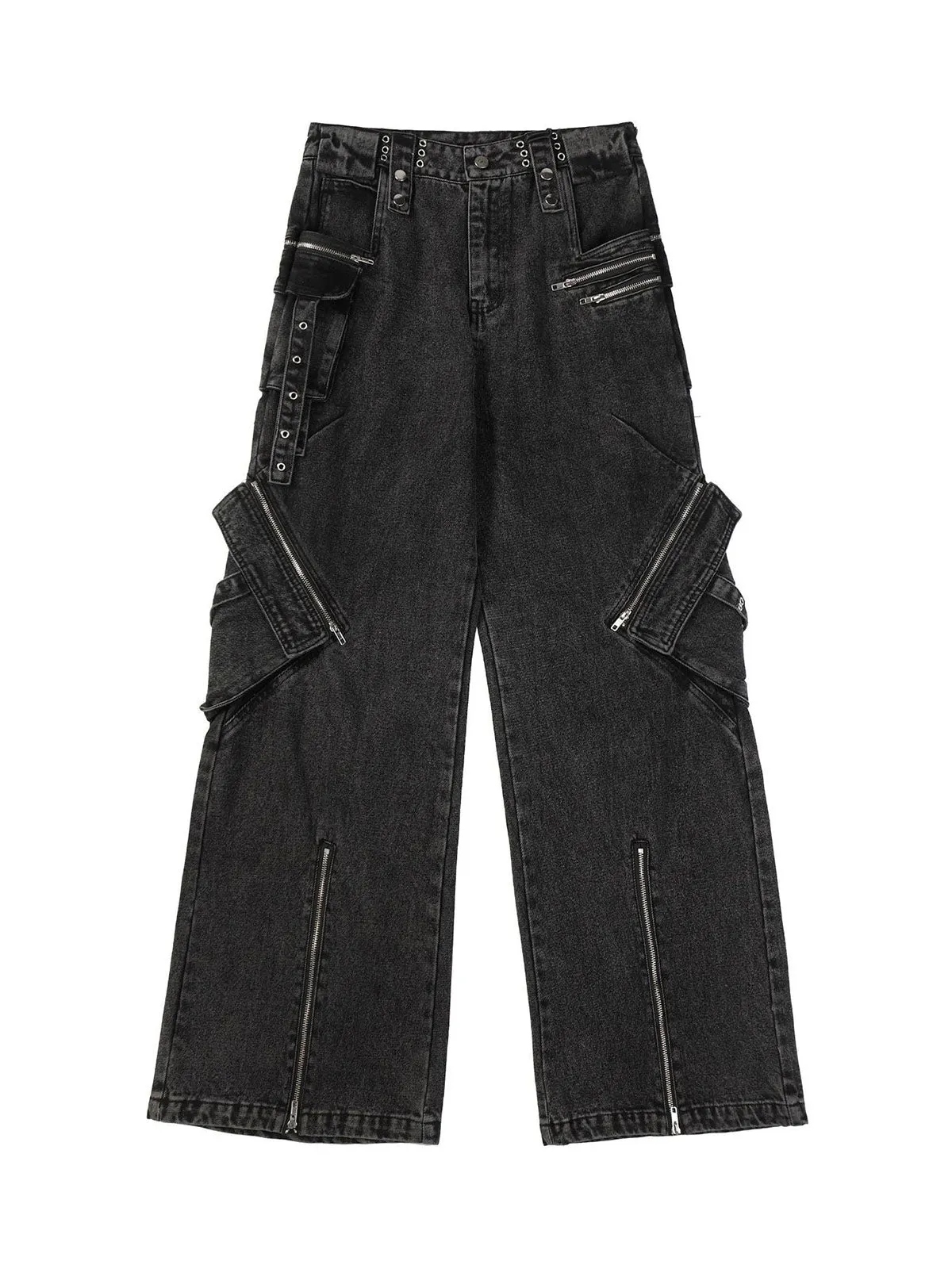 Thesupermade Multi-Pocket Exposed Zippers Baggy Jeans