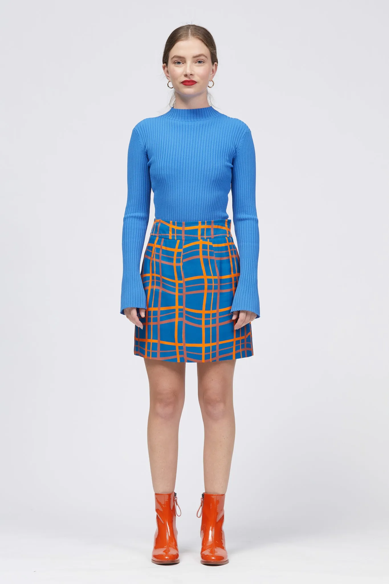 Uroda Skirt Blue Warped Check Print