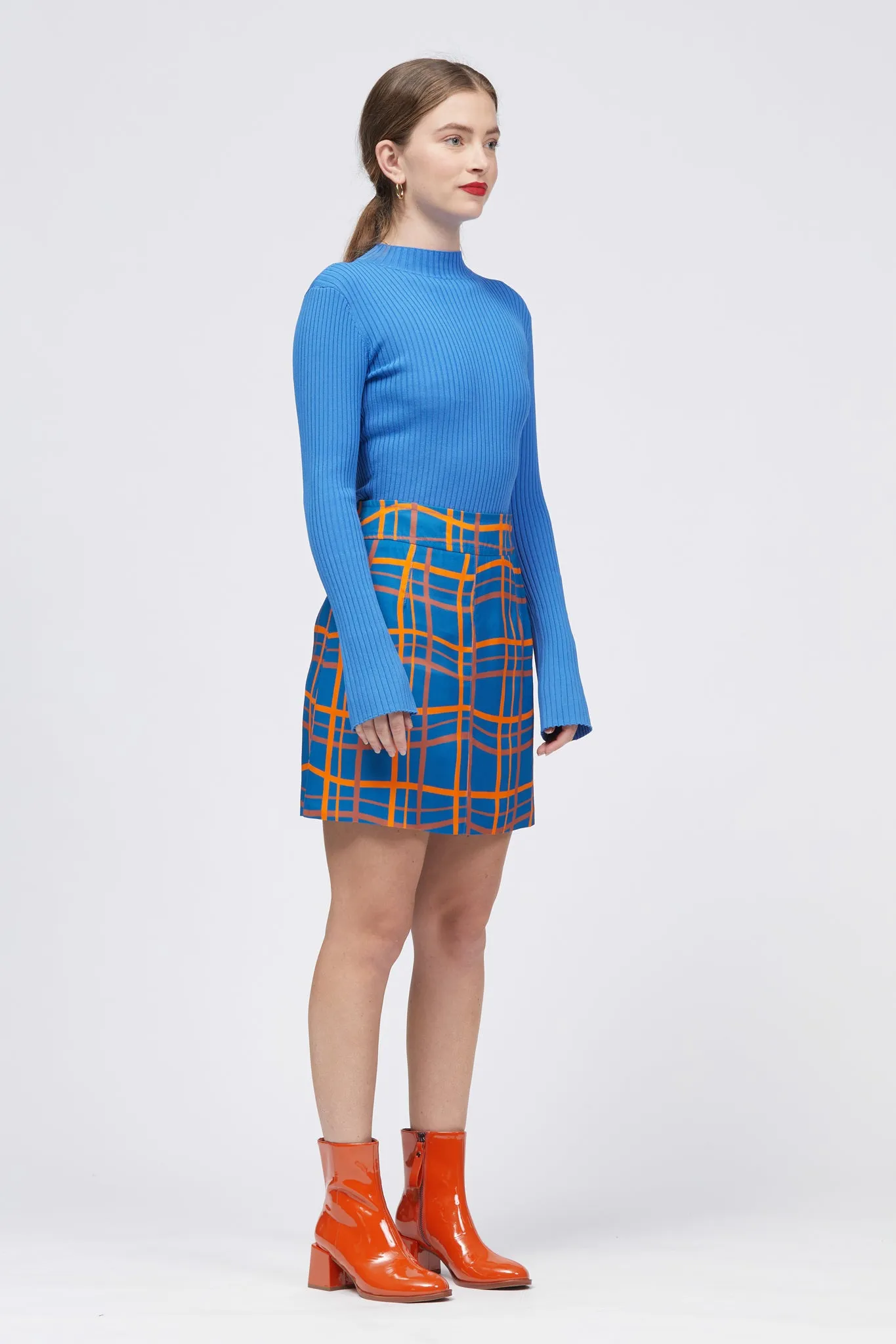 Uroda Skirt Blue Warped Check Print