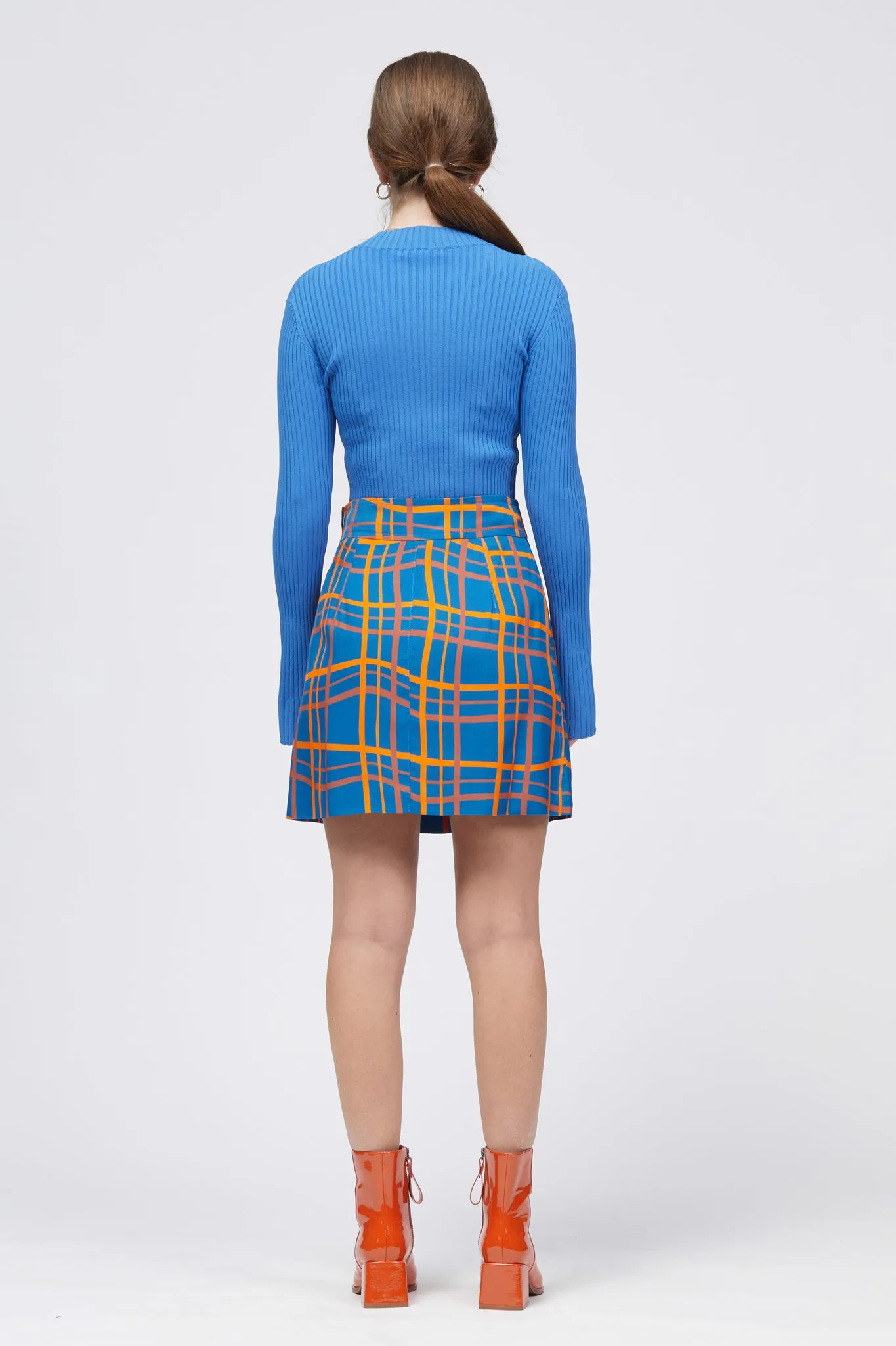 Uroda Skirt Blue Warped Check Print